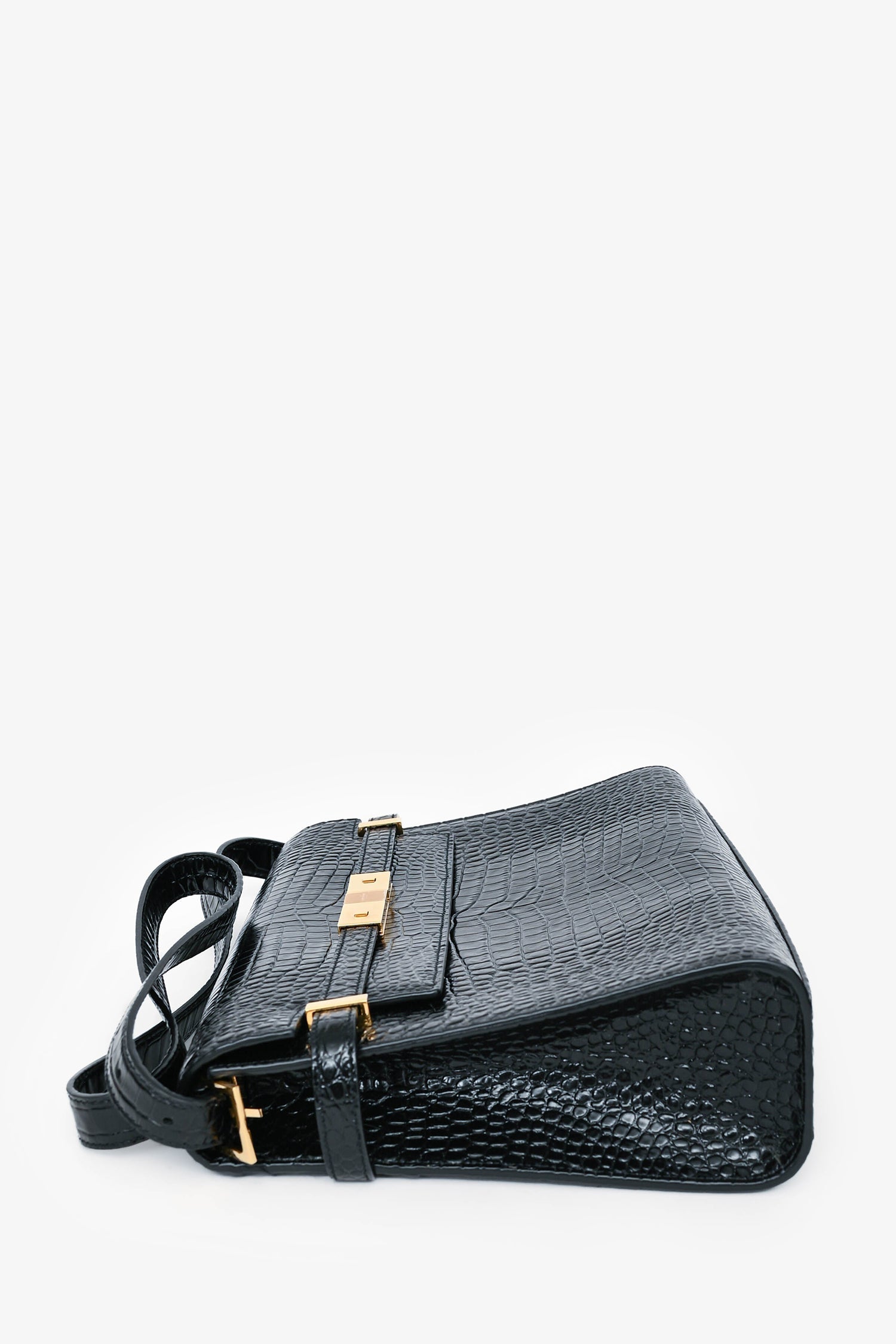 Saint Laurent 2020 Black Croc Embossed Leather Medium Manhattan Shoulder Bag