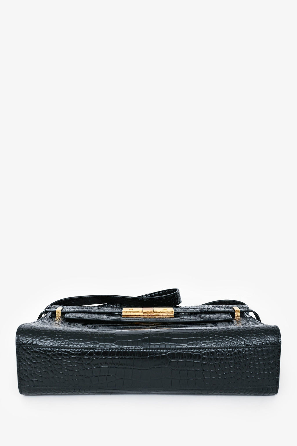 Saint Laurent 2020 Black Croc Embossed Leather Medium Manhattan Shoulder Bag