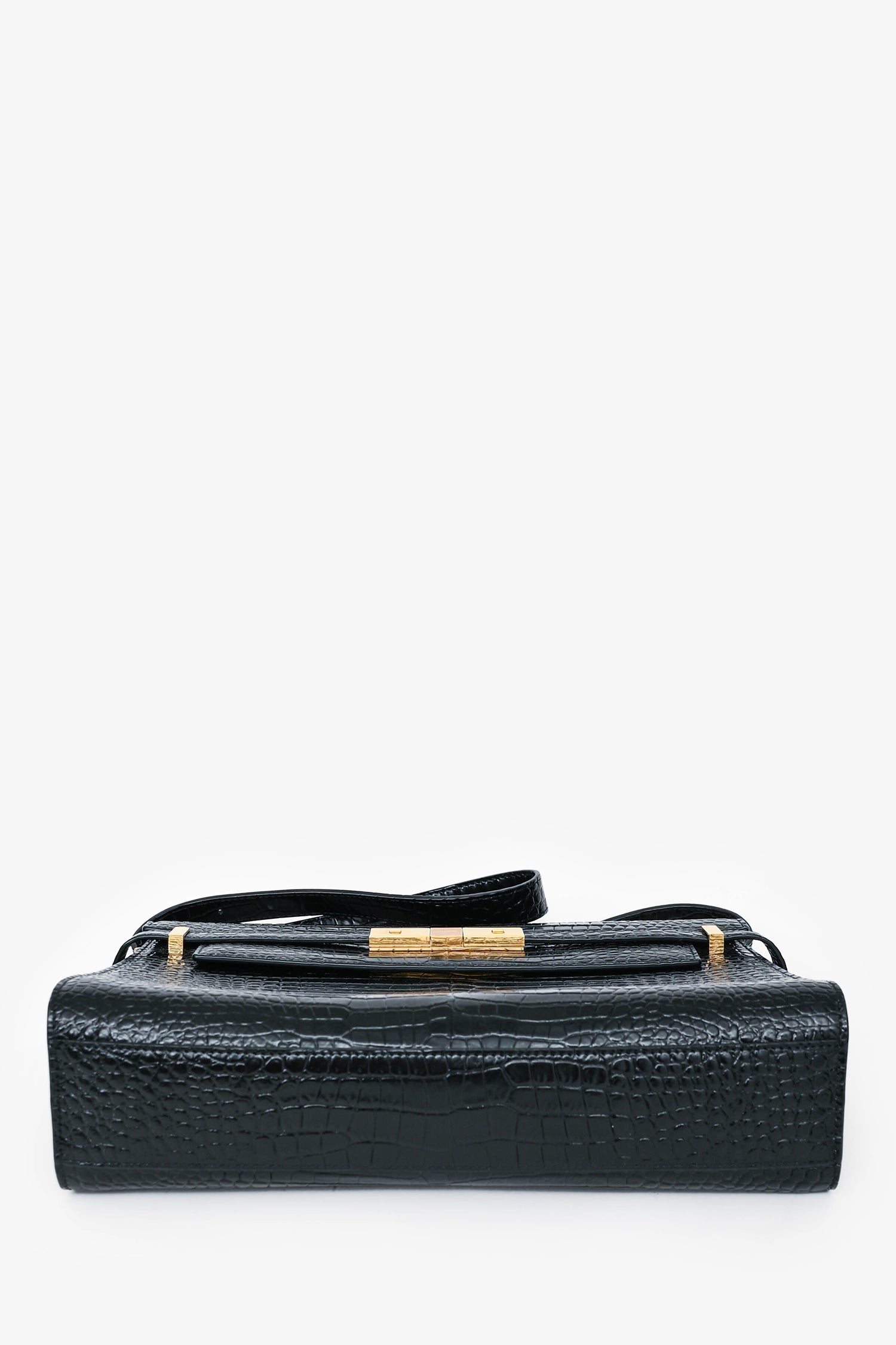 Saint Laurent 2020 Black Croc Embossed Leather Medium Manhattan Shoulder Bag