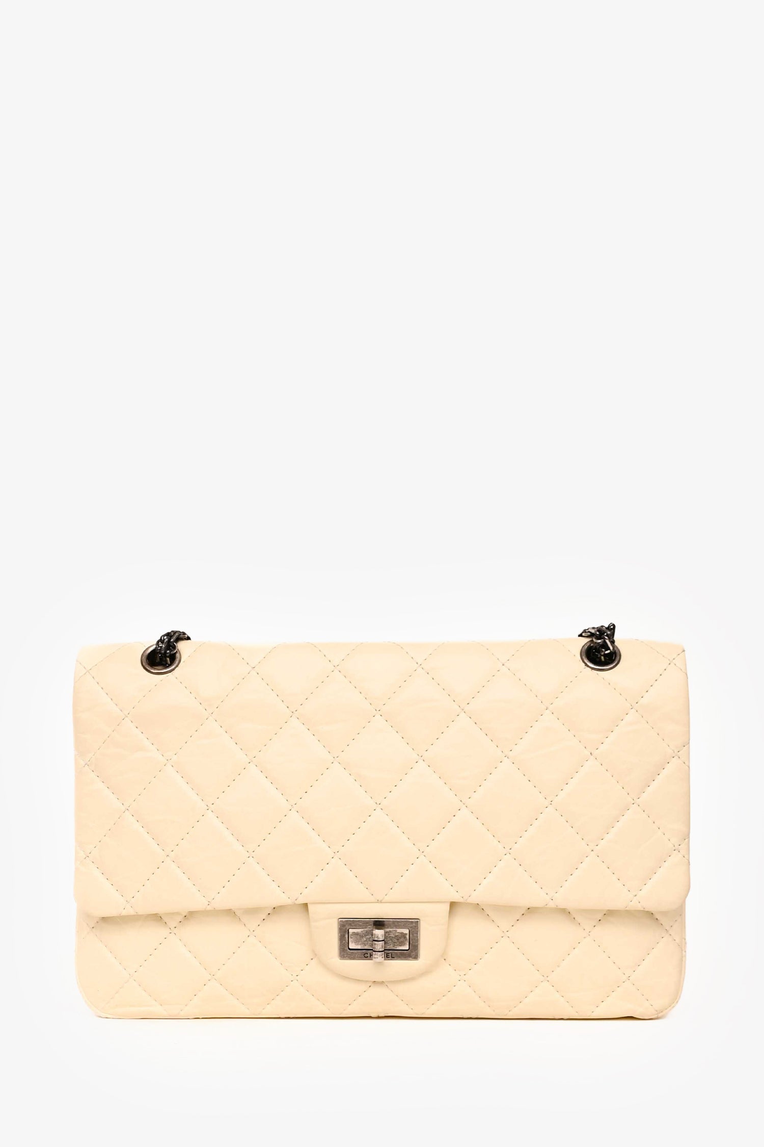 Pre-Loved Chanel™ 2012 White Aged Calfskin Leather 2.55 Reissue 227 Flap Bag