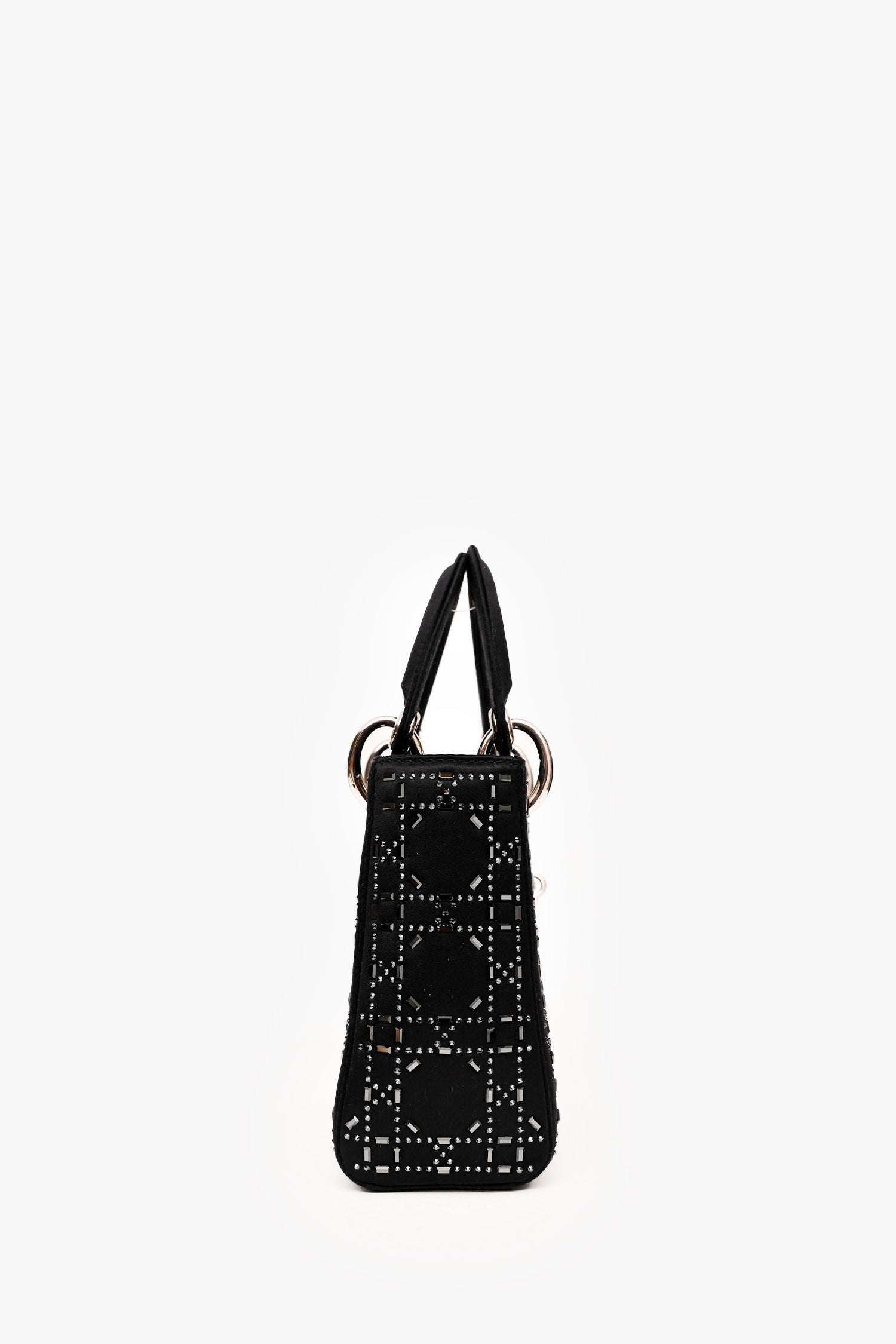 Christian Dior 2018 Black Satin Crystal Embellished Mini Lady Dior with Strap