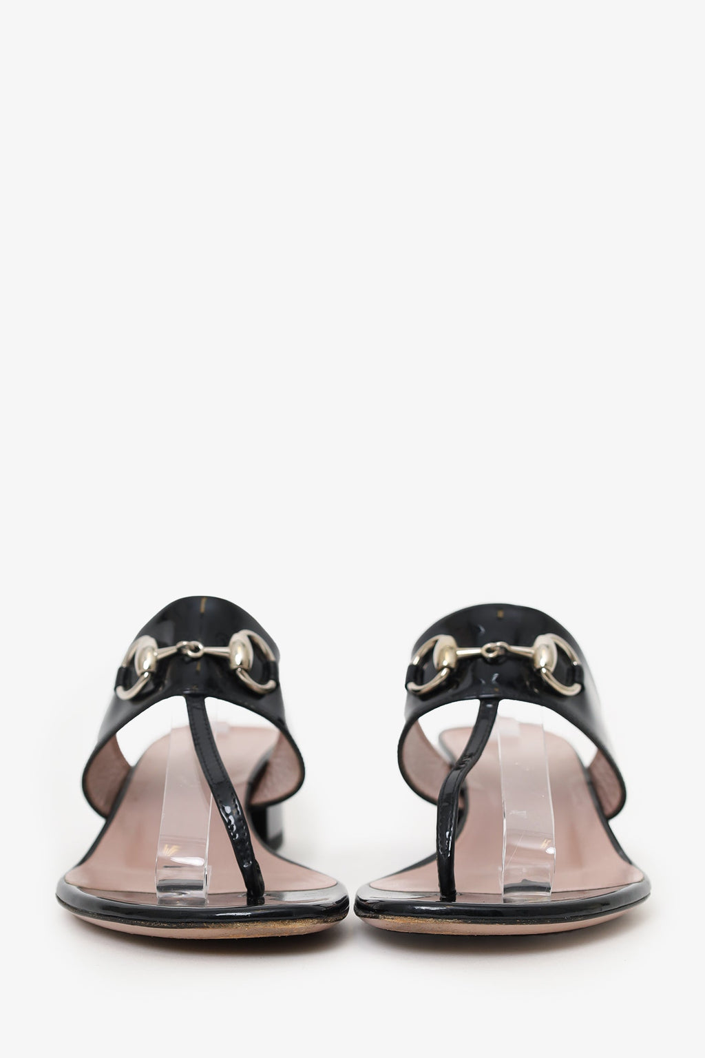 Gucci Black Patent Leather Horsebit Block Heeled Sandals Size 36
