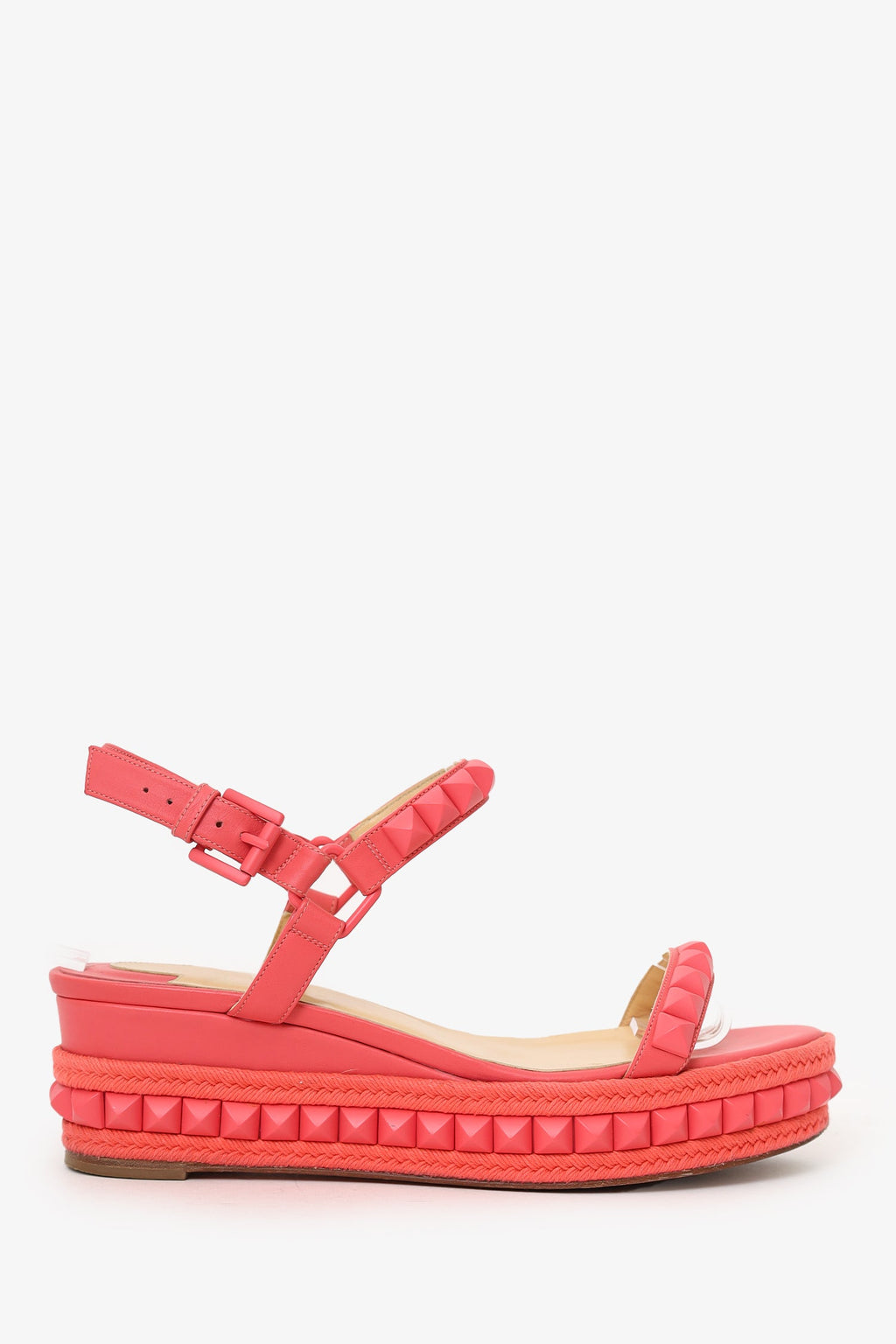 Christian Louboutin Pink Leather Studded Platform Sandals Size 36