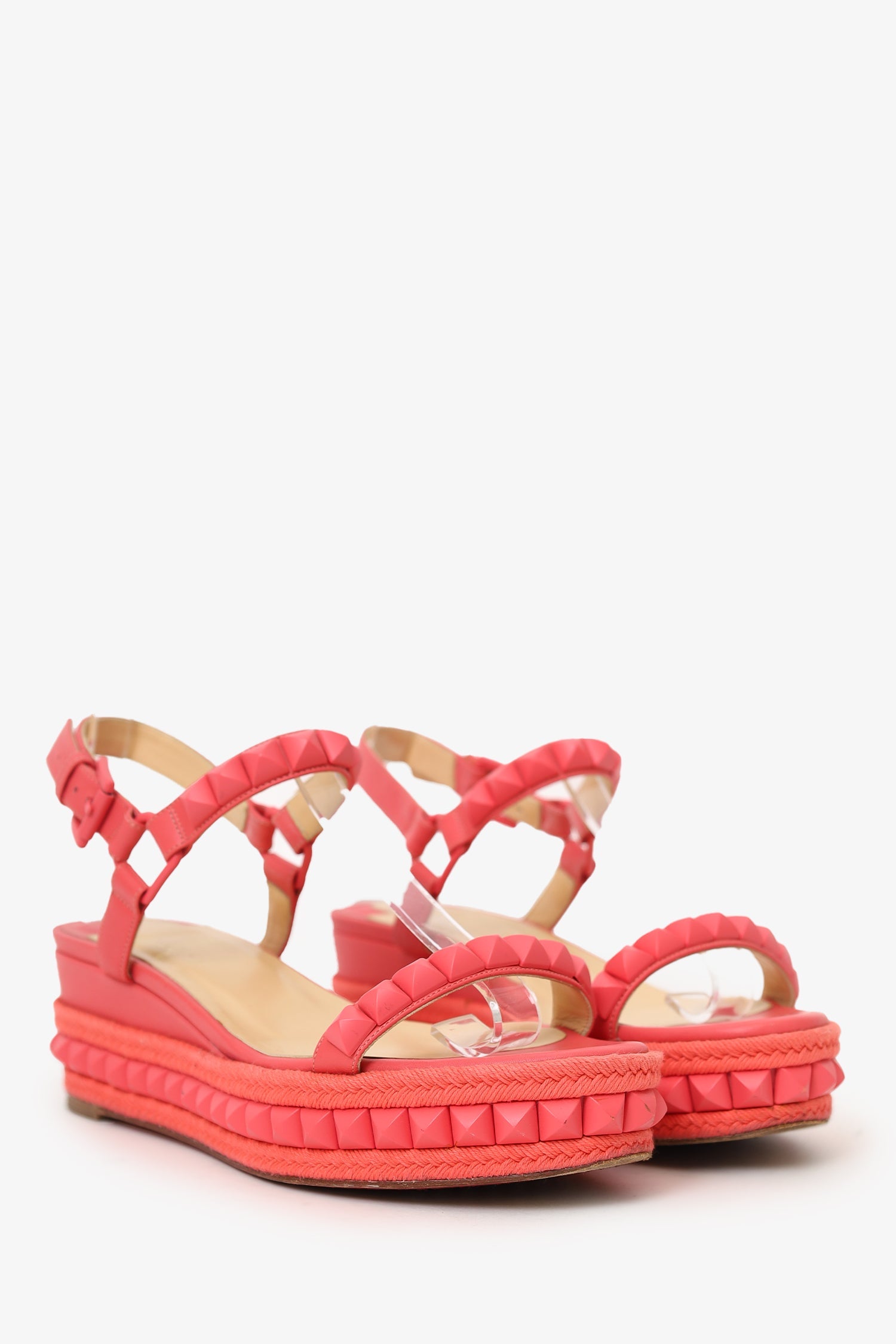 Christian Louboutin Pink Leather Studded Platform Sandals Size 36