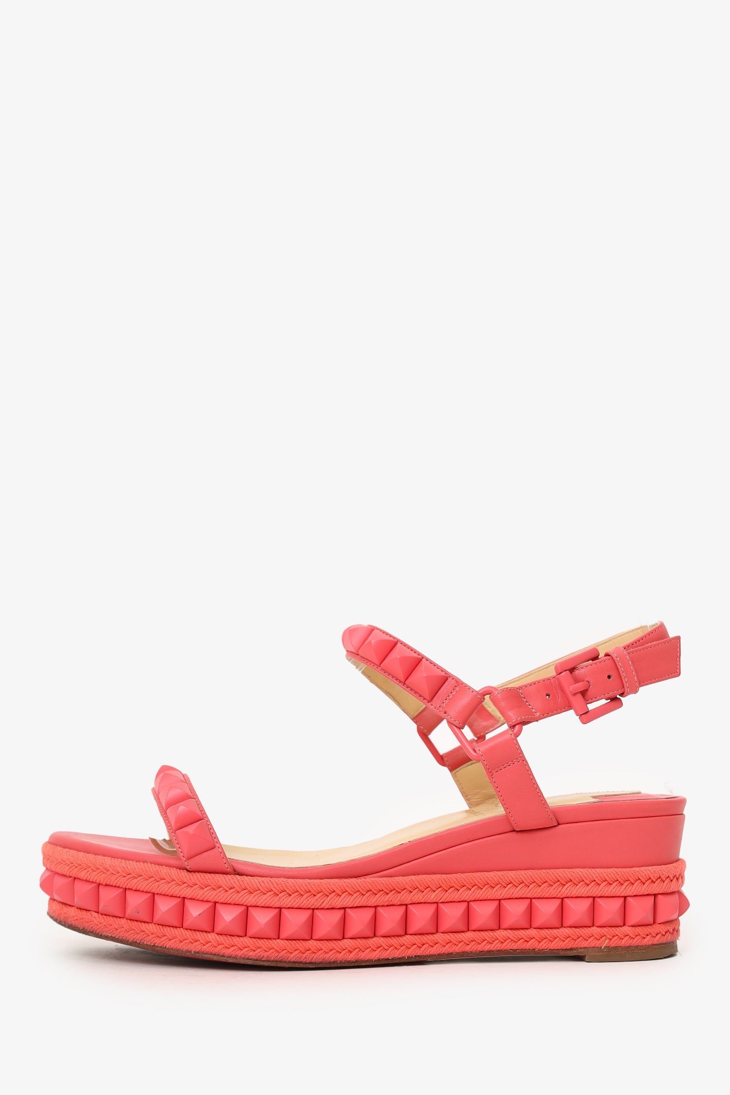 Christian Louboutin Pink Leather Studded Platform Sandals Size 36