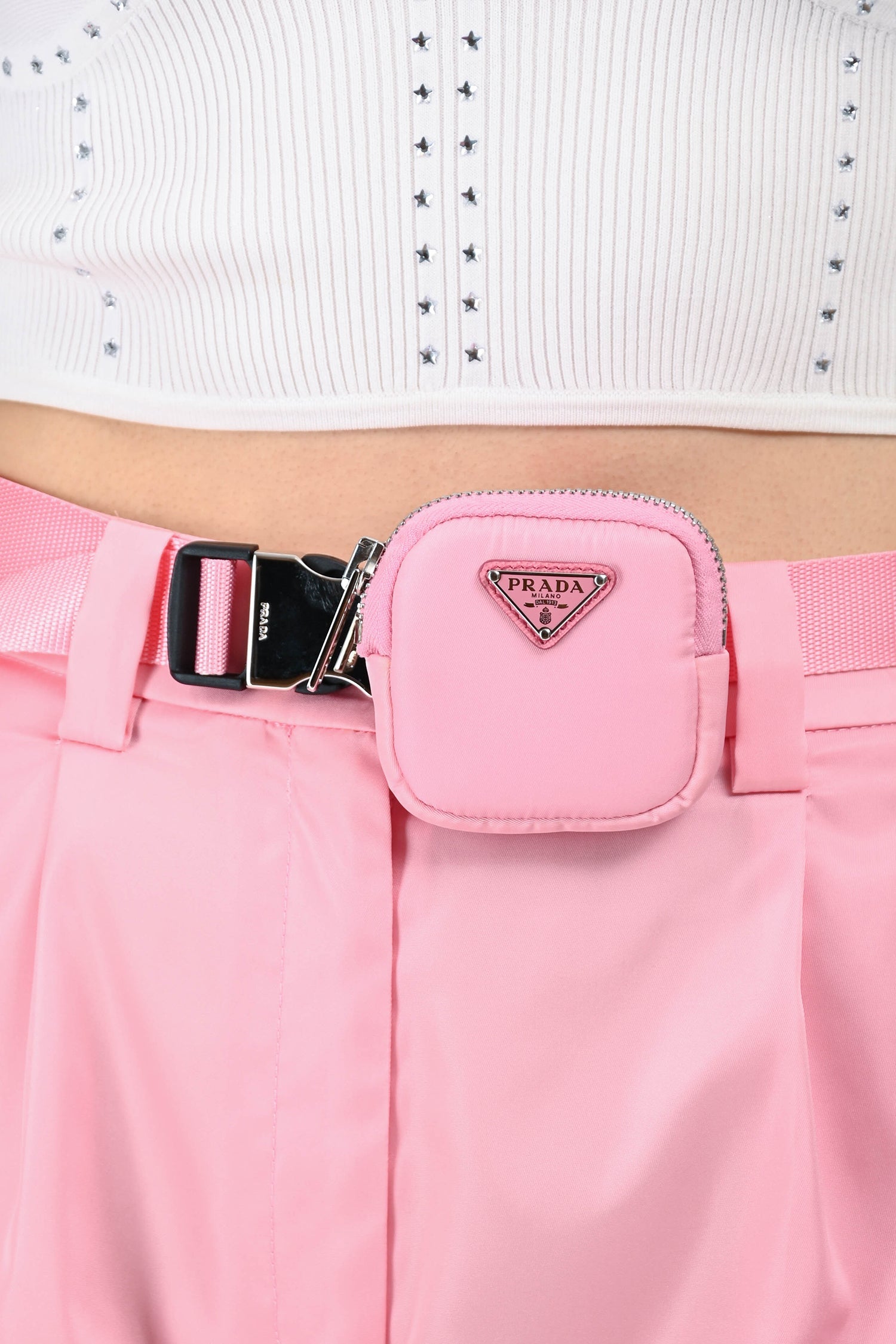 Prada Pink Re-Nylon Shorts With Zip Pouch Size 38