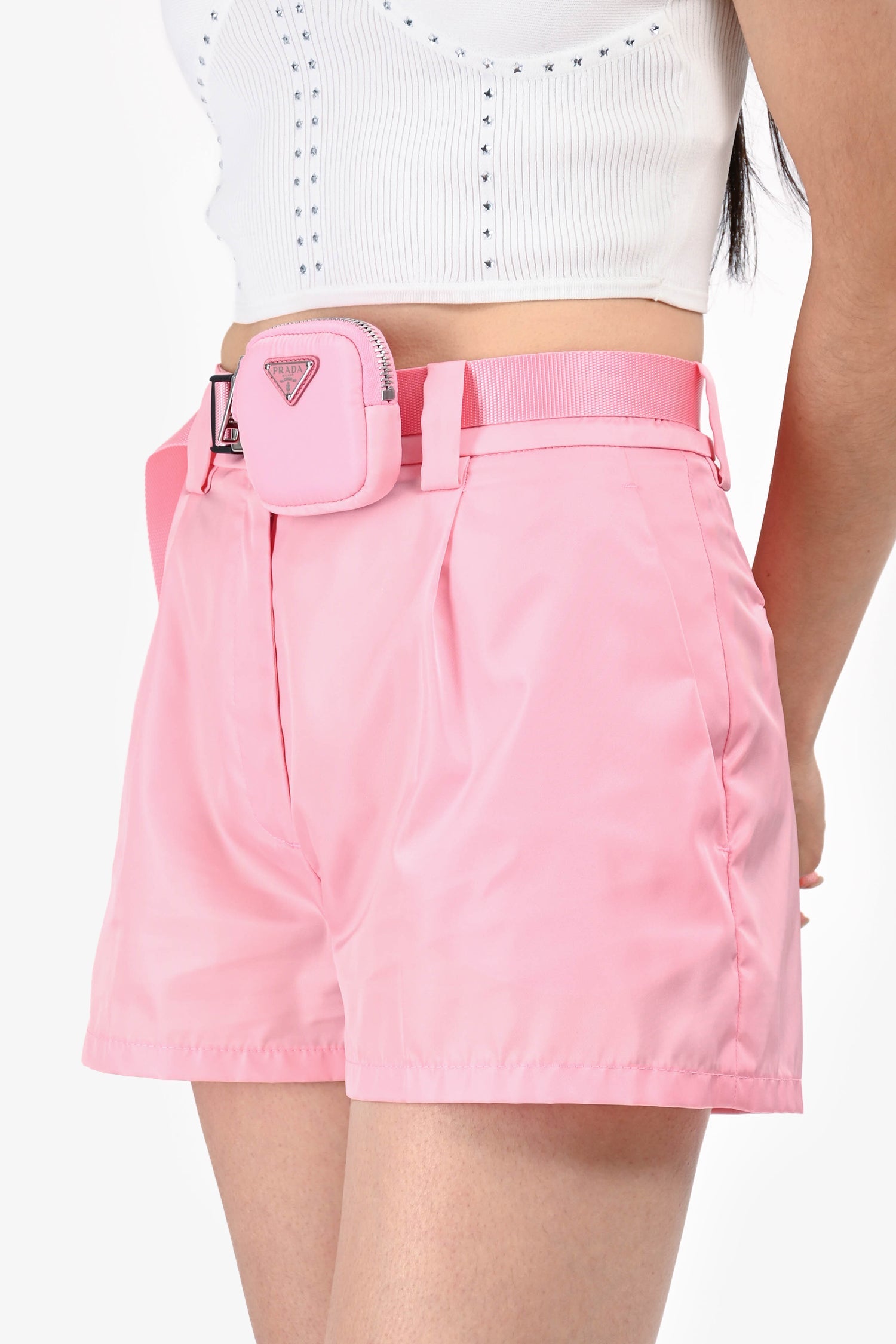 Prada Pink Re-Nylon Shorts With Zip Pouch Size 38