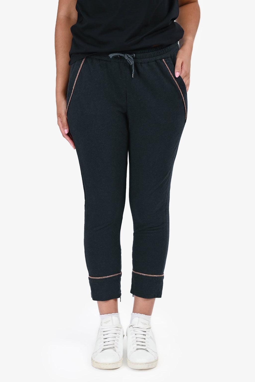 Brunello Cucinelli Dark Grey Bead Lined Joggers Size M