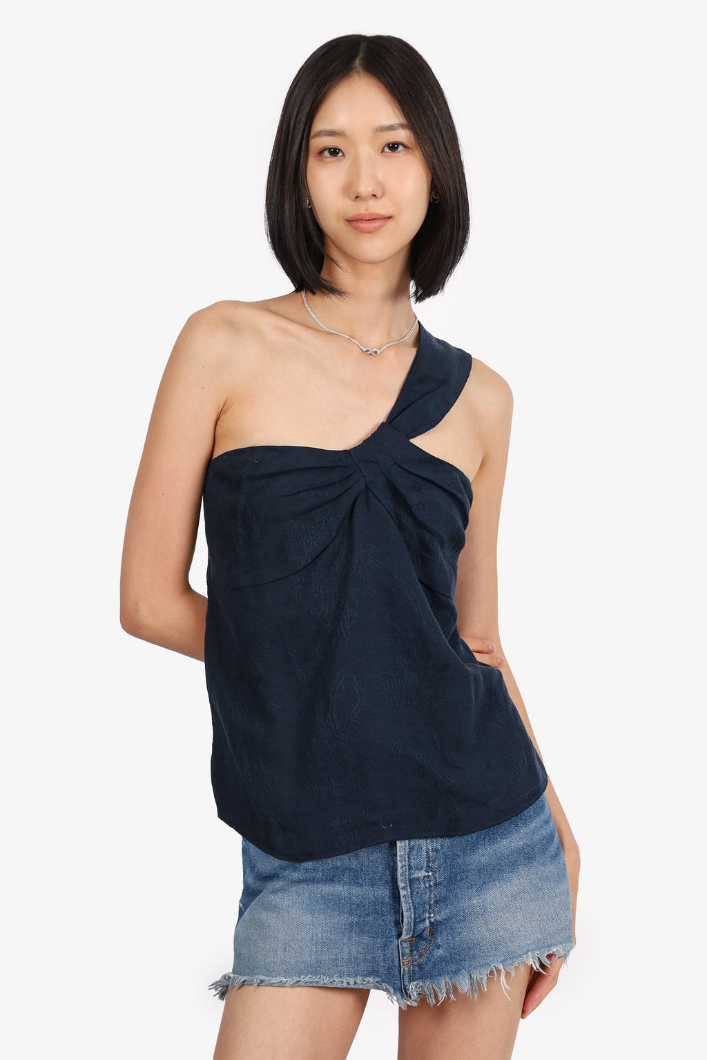 Veronica Beard Navy Jacquard Belinda One Shoulder Top Size 10