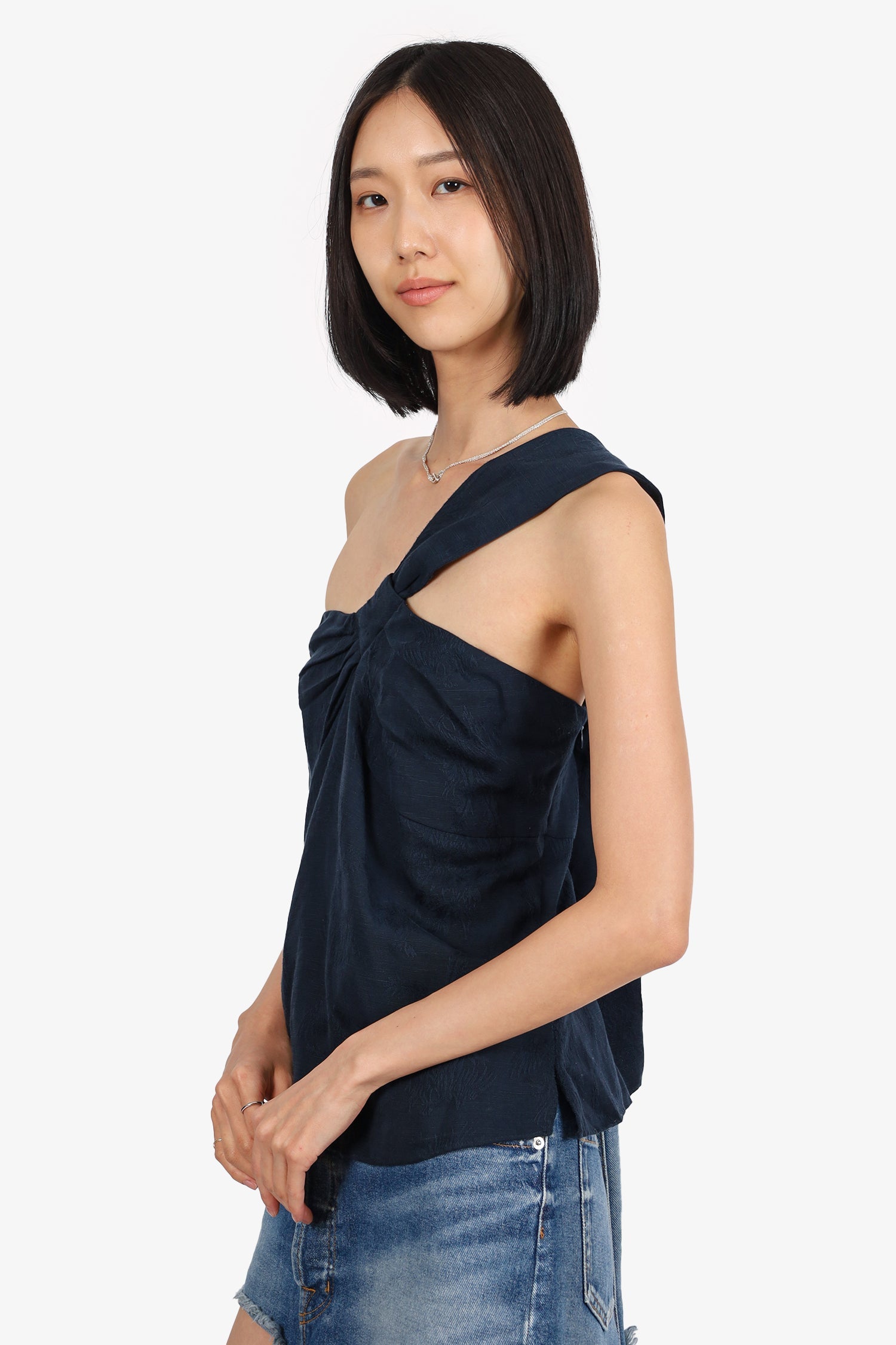 Veronica Beard Navy Jacquard Belinda One Shoulder Top Size 10