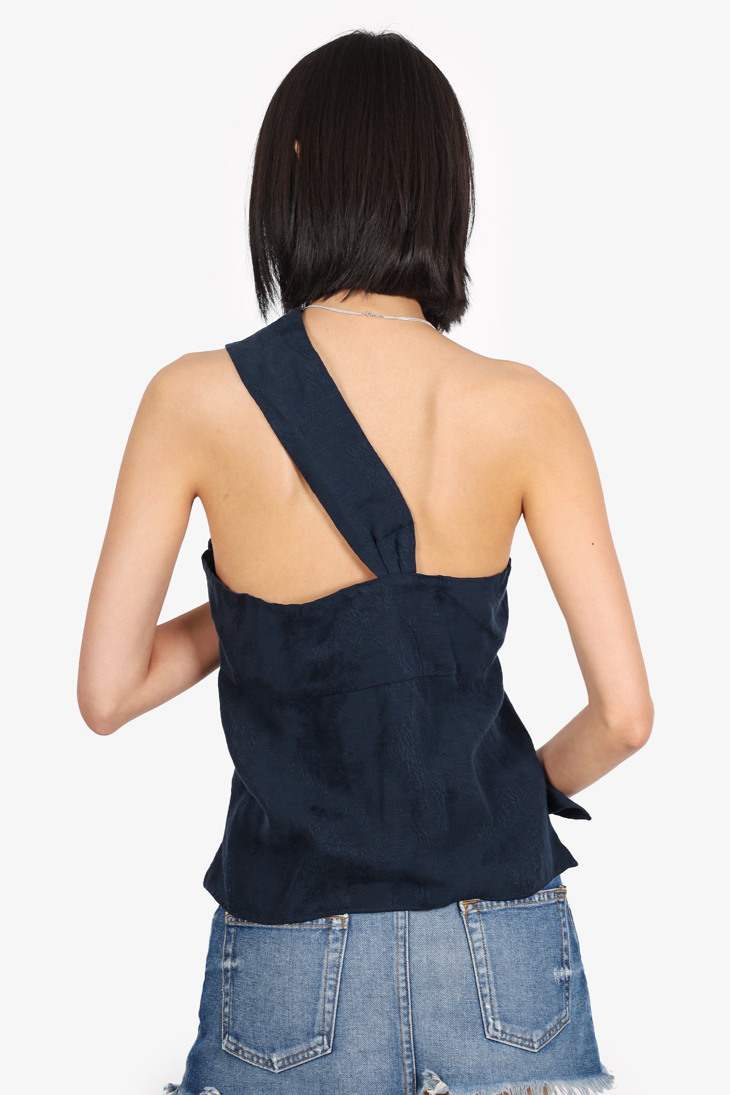 Veronica Beard Navy Jacquard Belinda One Shoulder Top Size 10