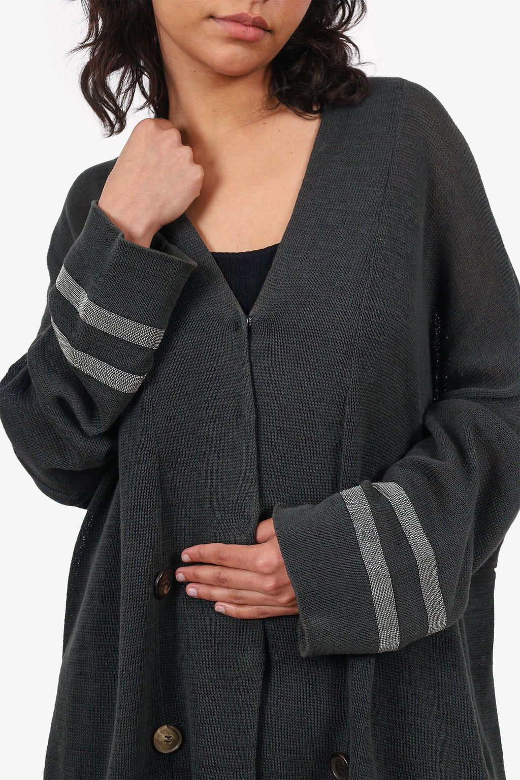 Brunello Cucinelli Grey Knitted Beaded Detail igan Size L