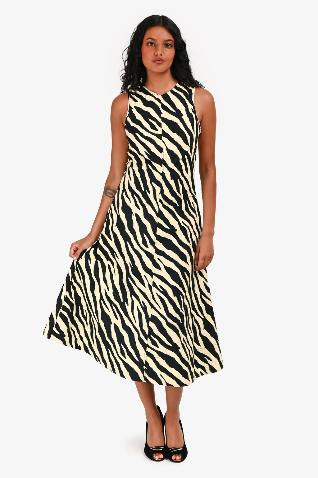 Proenza Schouler White Label Yellow/ Black Zebra Print Cotton Poplin Midi Dress Size 4