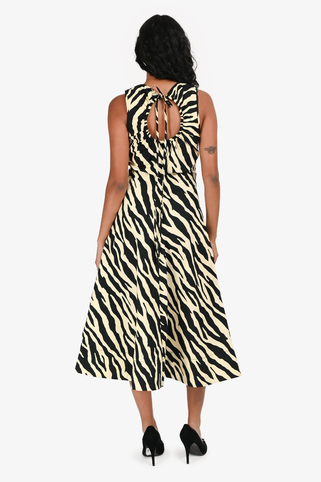 Proenza Schouler White Label Yellow/ Black Zebra Print Cotton Poplin Midi Dress Size 4