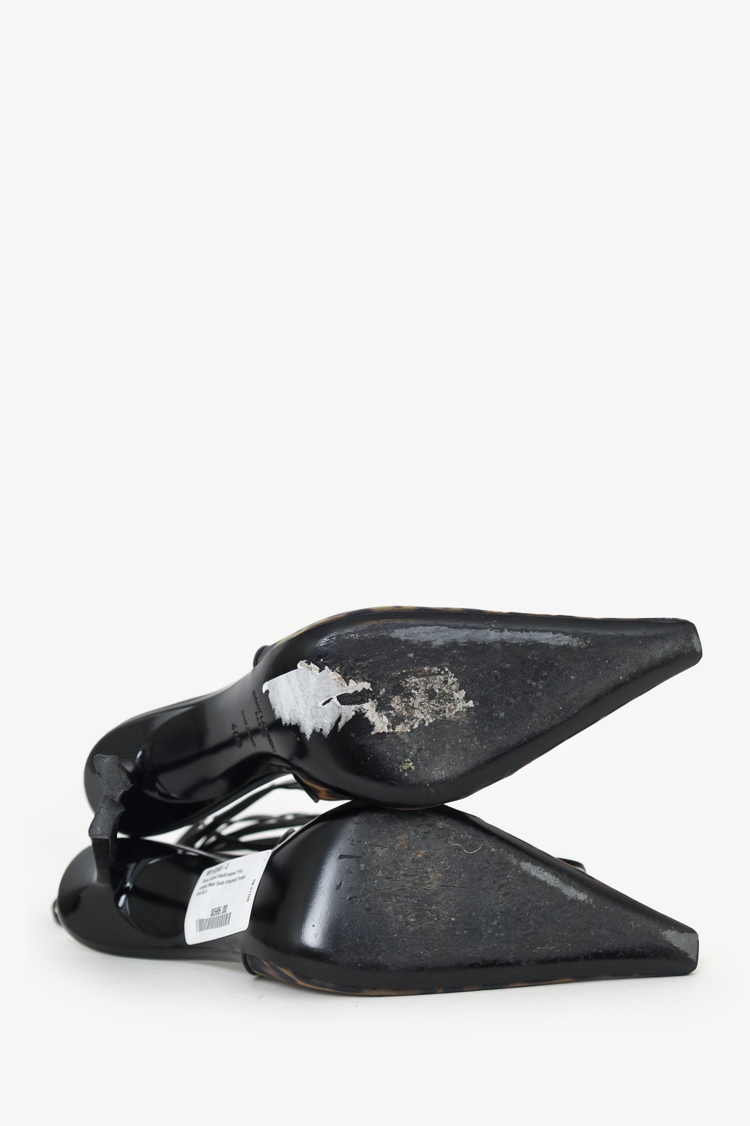 Saint Laurent Black/Leopard Print Leather Mesh Oxalis Slingback Pumps Size 40.5