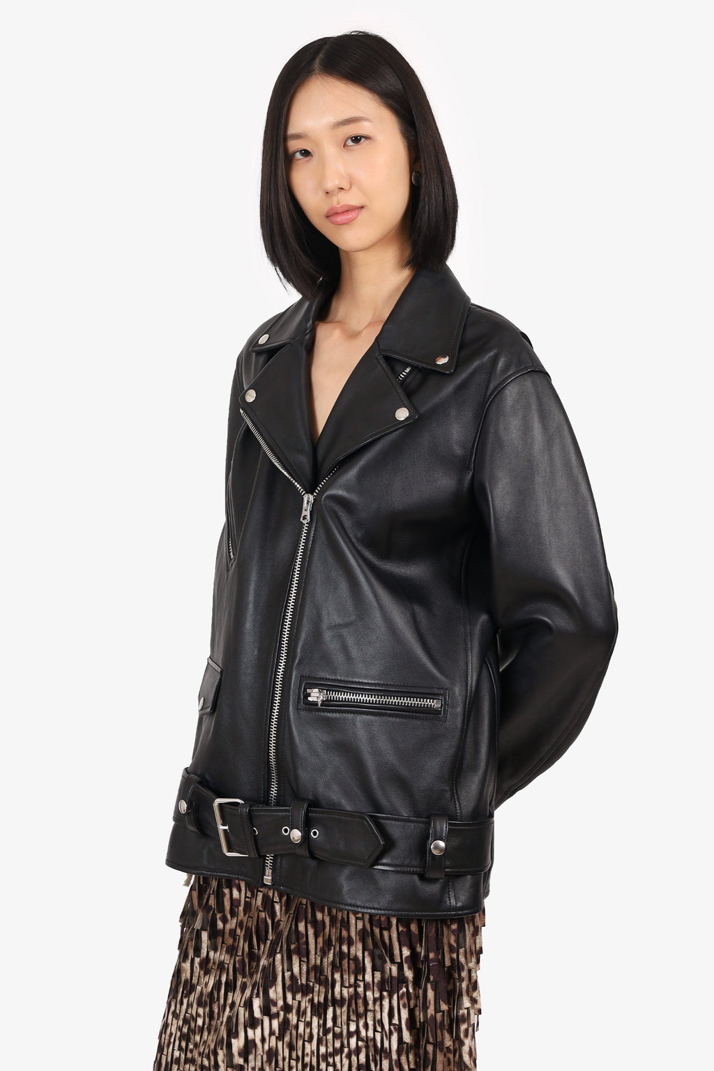 Acne Black Leather Oversized Biker Jacket Size 34