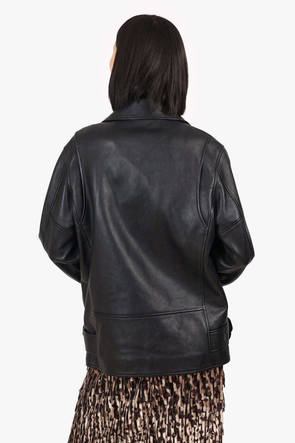 Acne Black Leather Oversized Biker Jacket Size 34