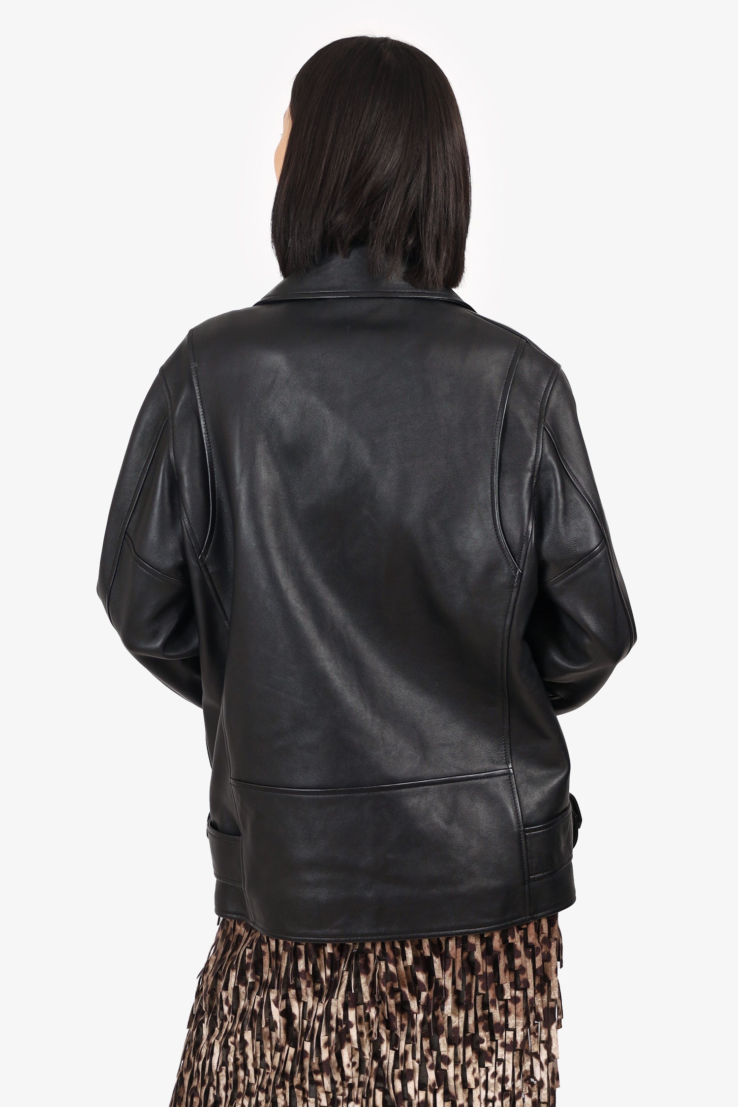 Acne Black Leather Oversized Biker Jacket Size 34