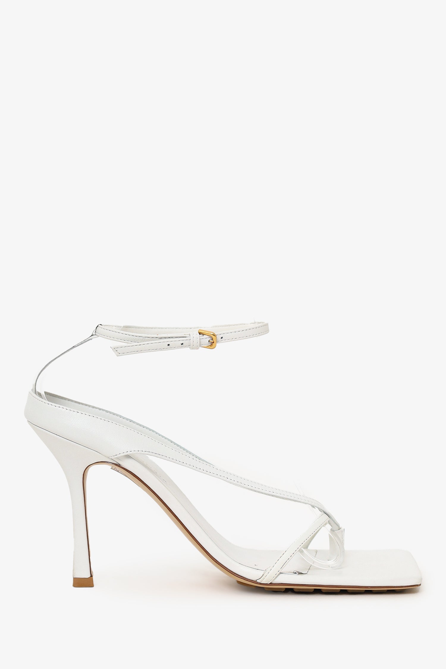 Bottega Veneta White Leather Stretch Strap Sandals Size 40