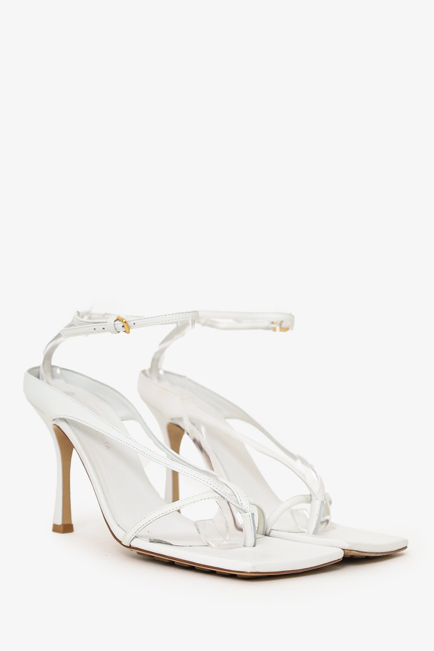 Bottega Veneta White Leather Stretch Strap Sandals Size 40