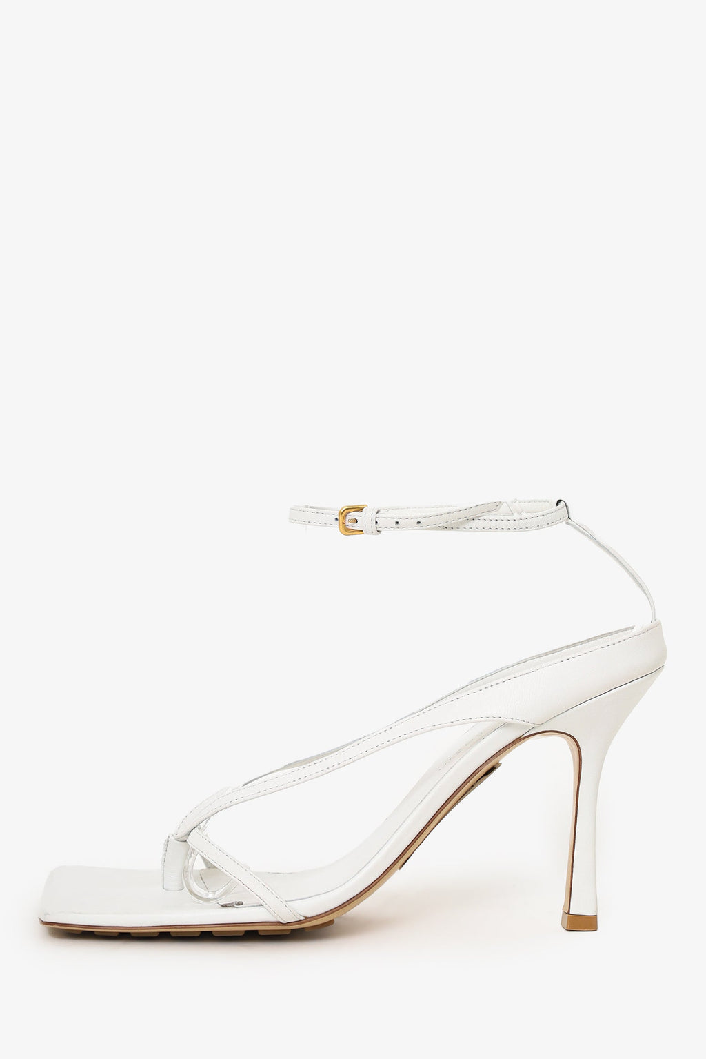 Bottega Veneta White Leather Stretch Strap Sandals Size 40