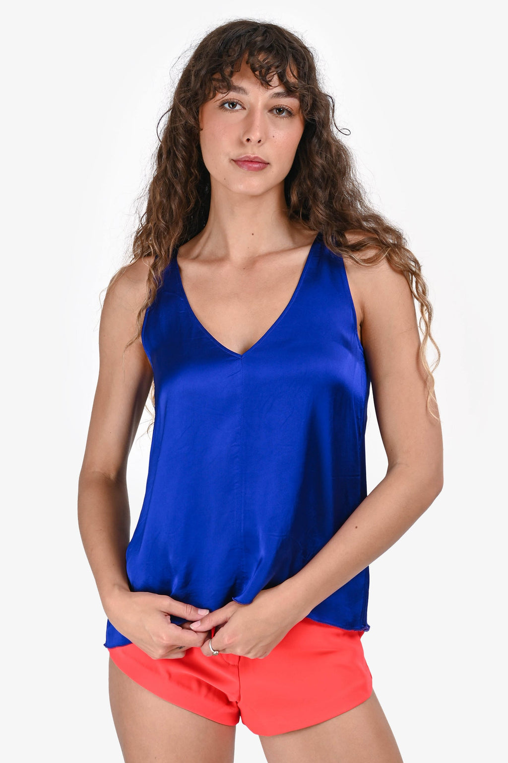 Forte Forte Blue Silk V Neck Tank Top Size 1