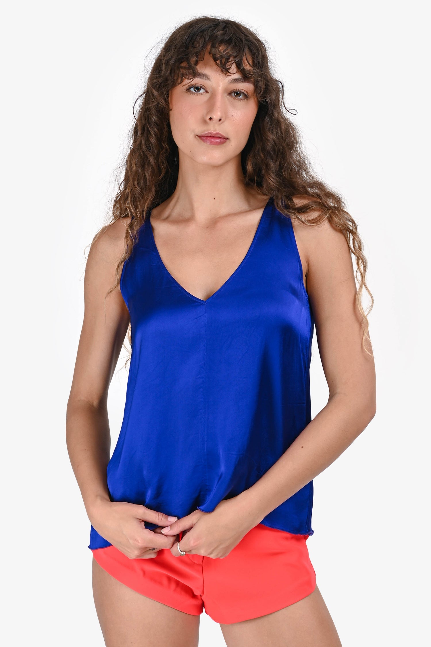 Forte Forte Blue Silk V Neck Tank Top Size 1