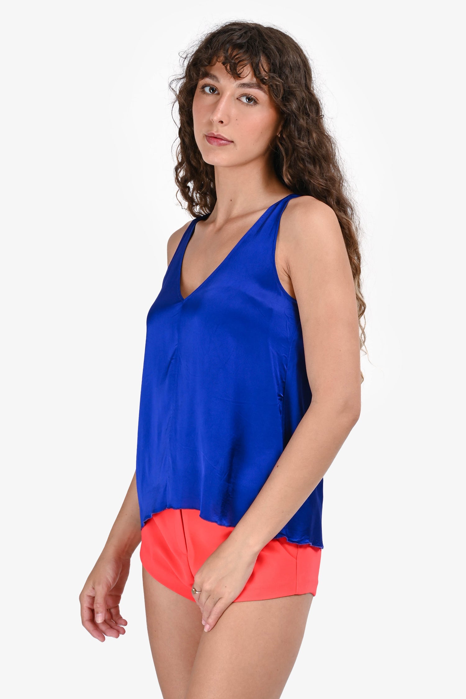 Forte Forte Blue Silk V Neck Tank Top Size 1