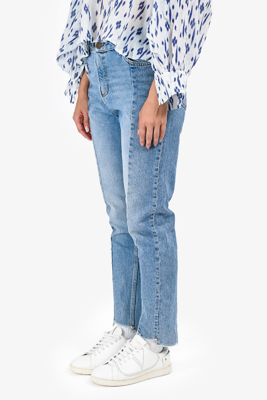 Sandro Light Blue Denim Panel Detailed Zip Jeans Size 40