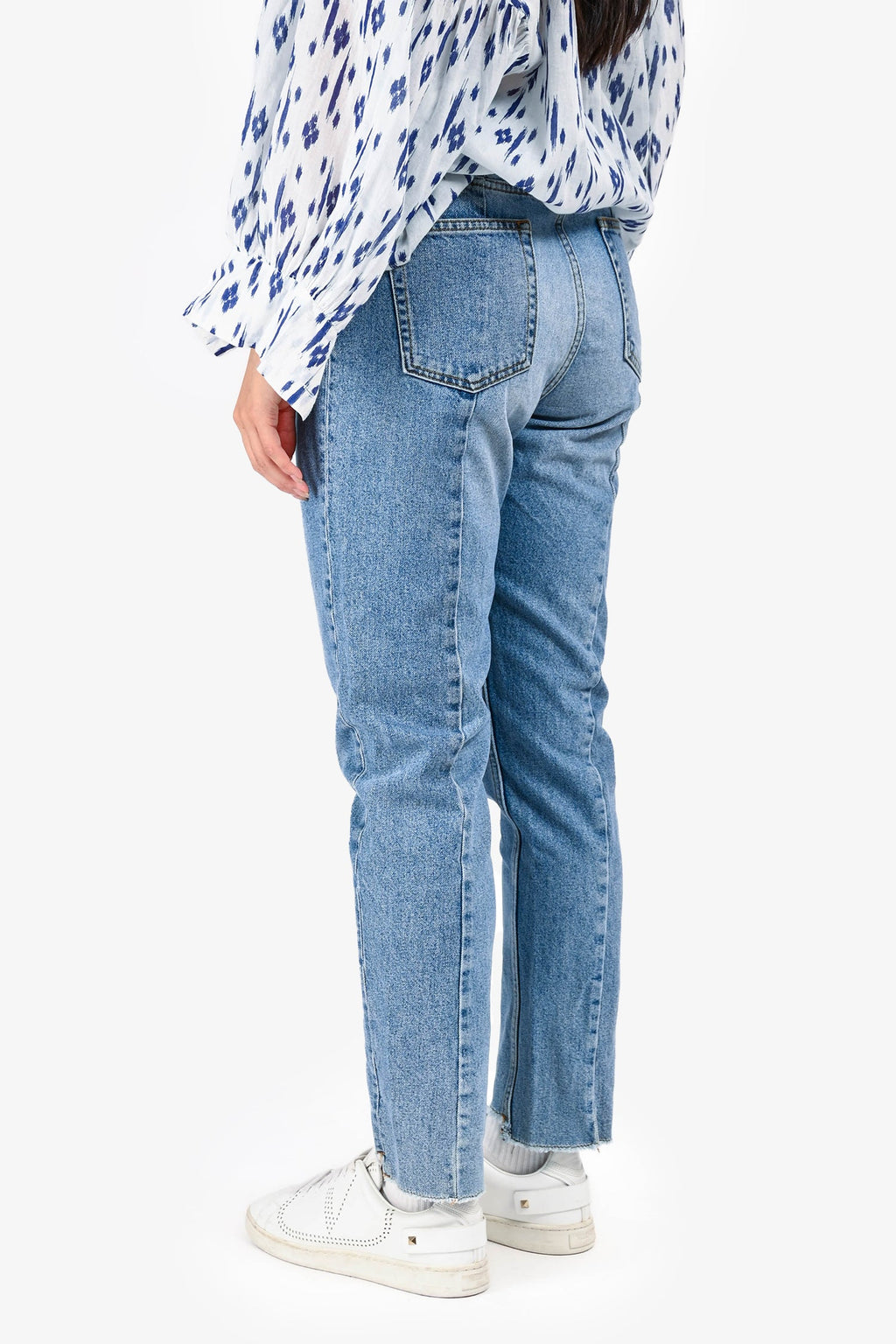 Sandro Light Blue Denim Panel Detailed Zip Jeans Size 40