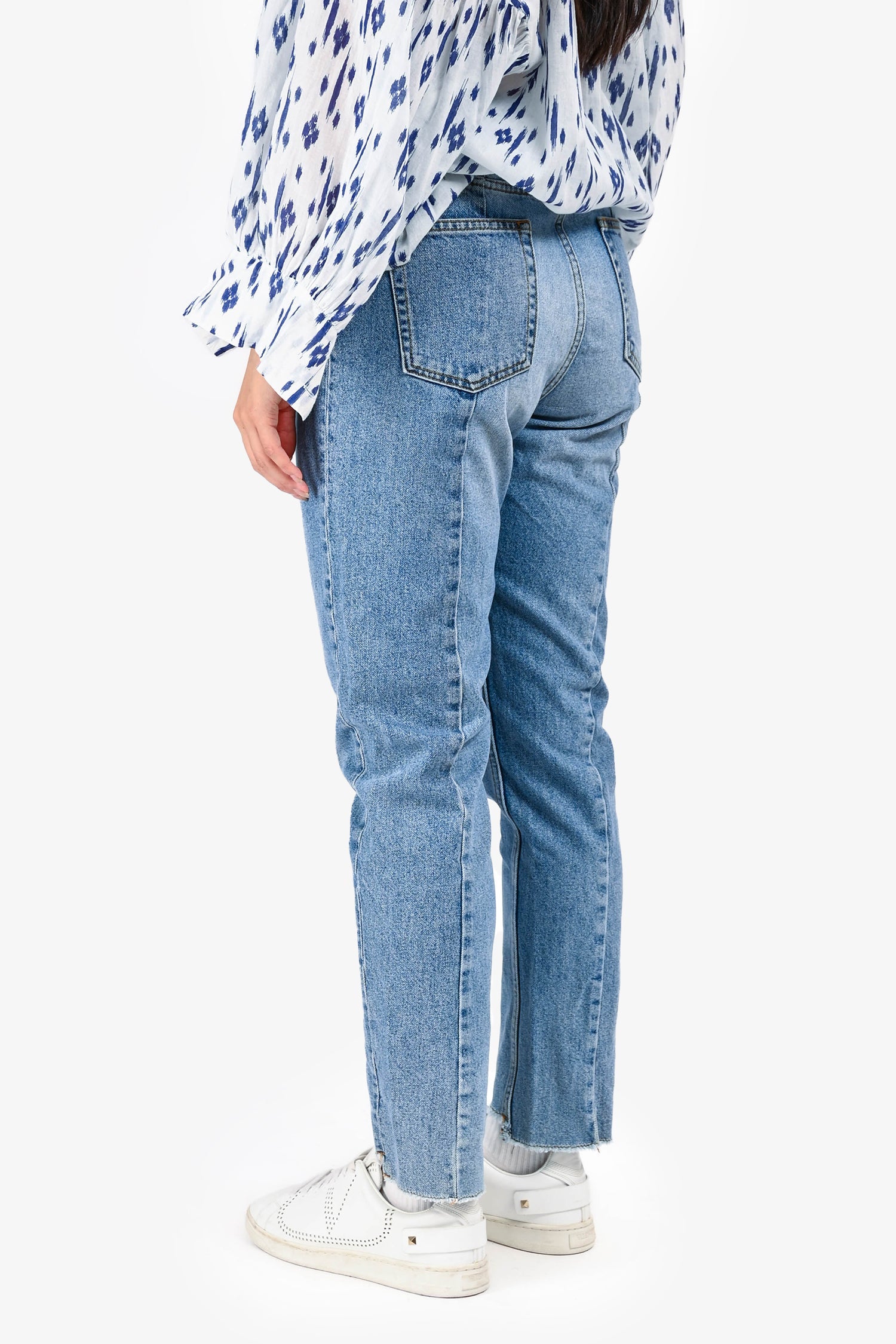 Sandro Light Blue Denim Panel Detailed Zip Jeans Size 40