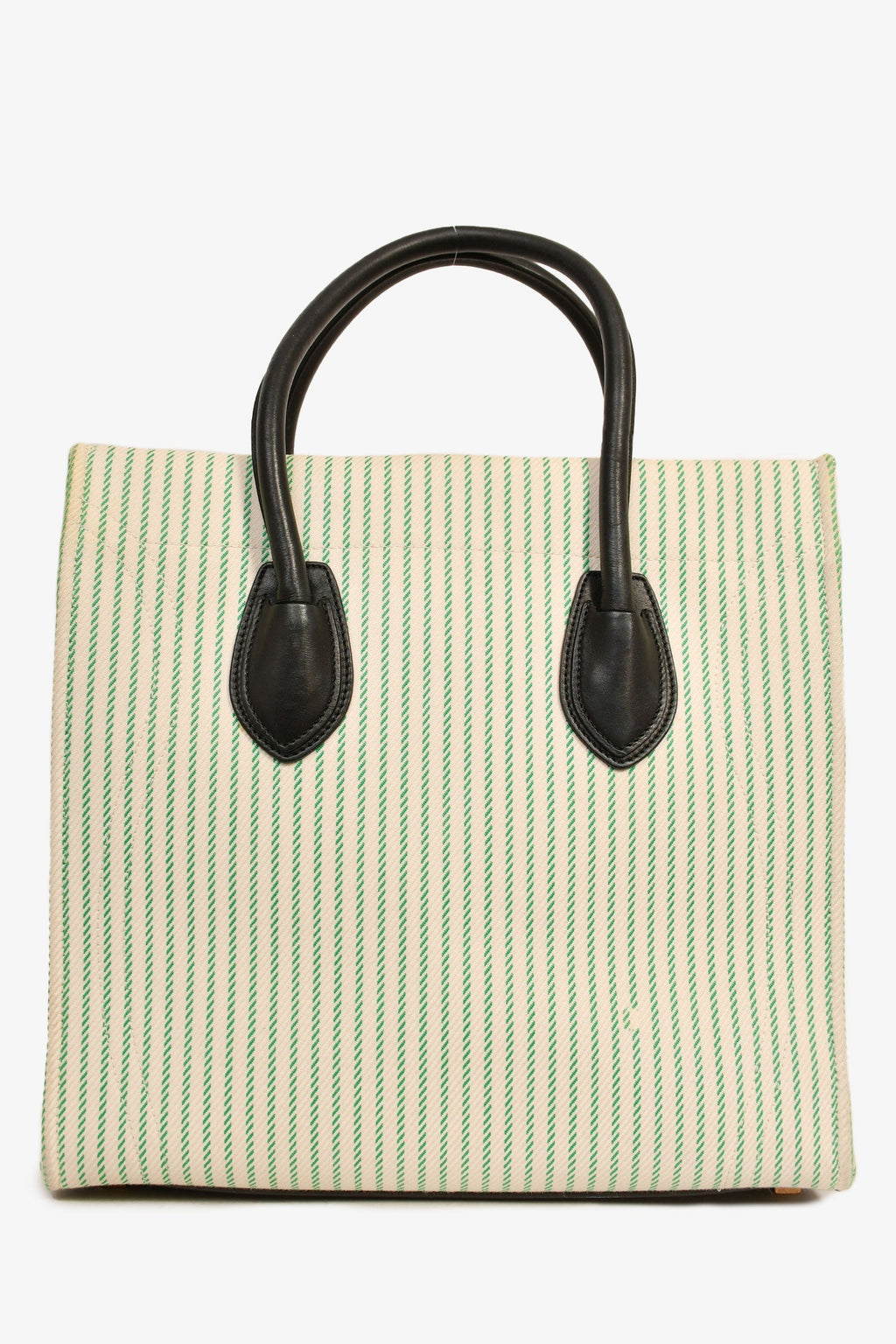 Celine Green/Cream Pinstripe Canvas Luggage Phantom Tote