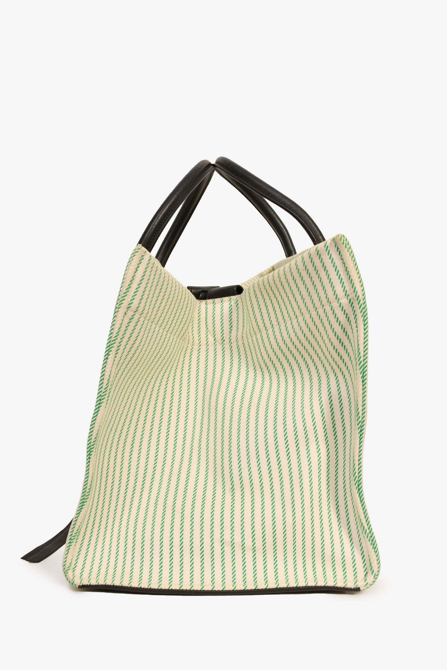 Celine Green/Cream Pinstripe Canvas Luggage Phantom Tote