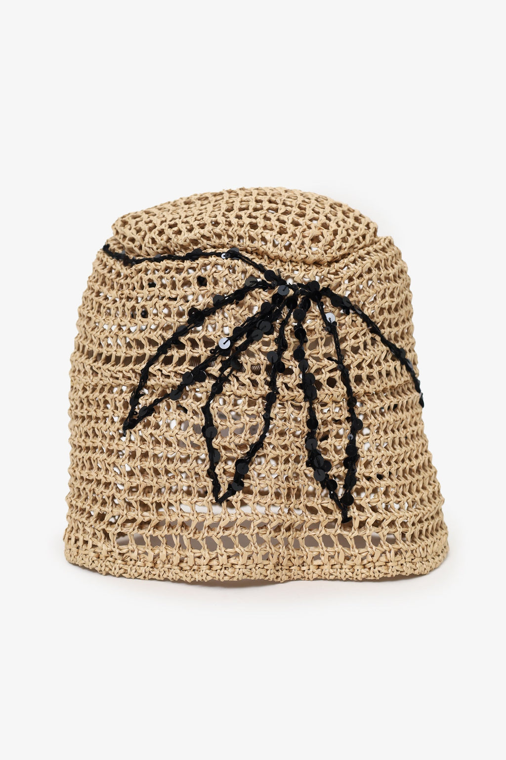 Brunello Cucinelli Beige Raffia Sequin Bucket Hat Size M