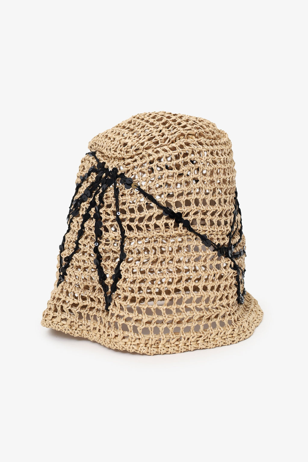 Brunello Cucinelli Beige Raffia Sequin Bucket Hat Size M
