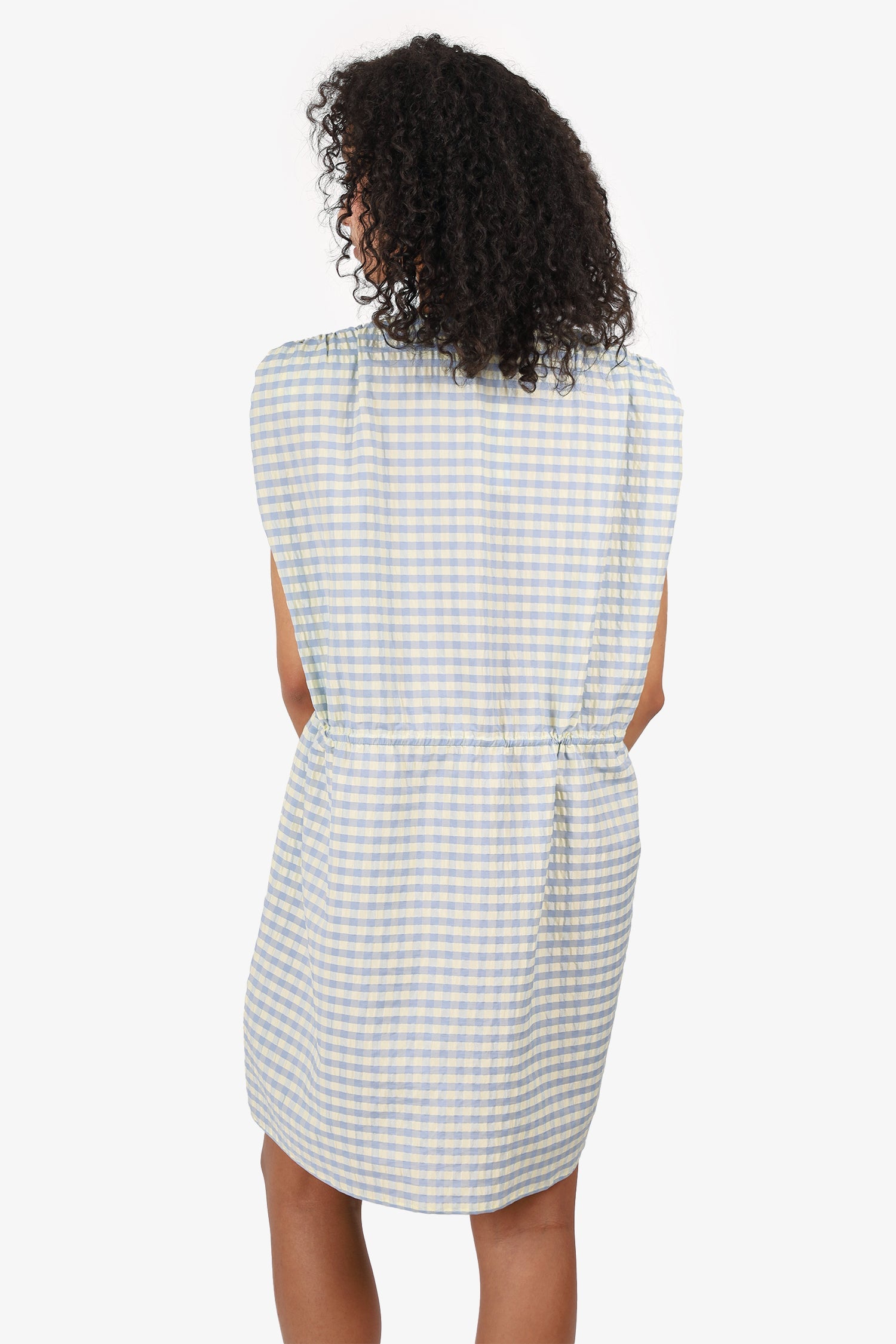 Roseanna Blue/Yellow Checked Padded Shoulder Sleeveless Mini Dress Size 36