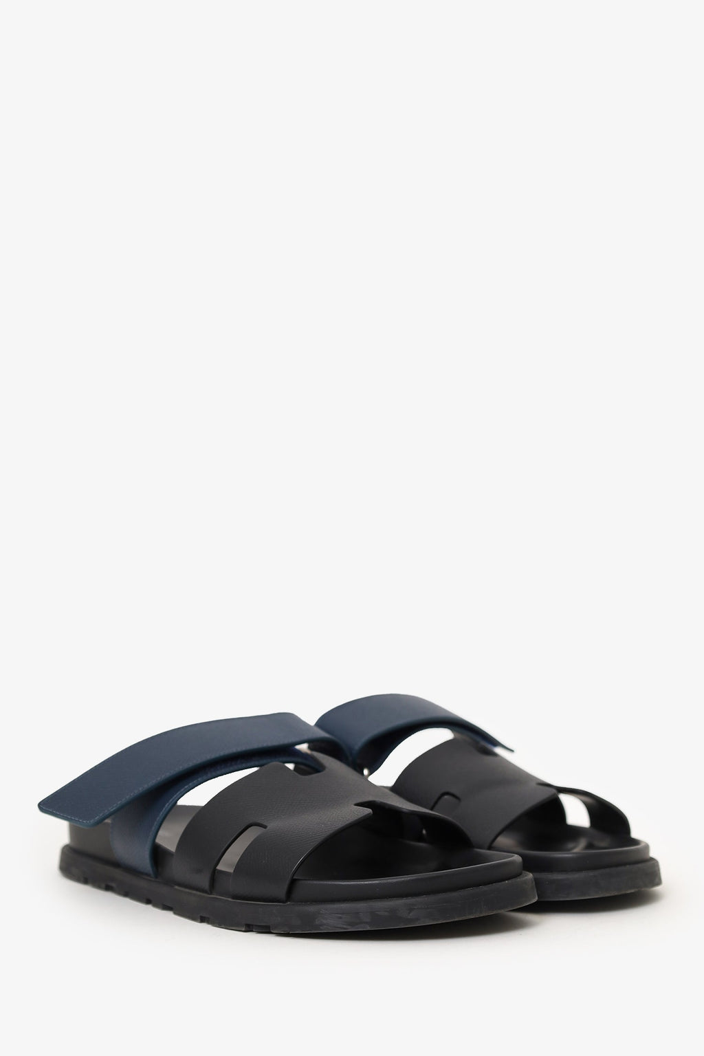Hermès Black Leather Chypre Sandals Size 41.5