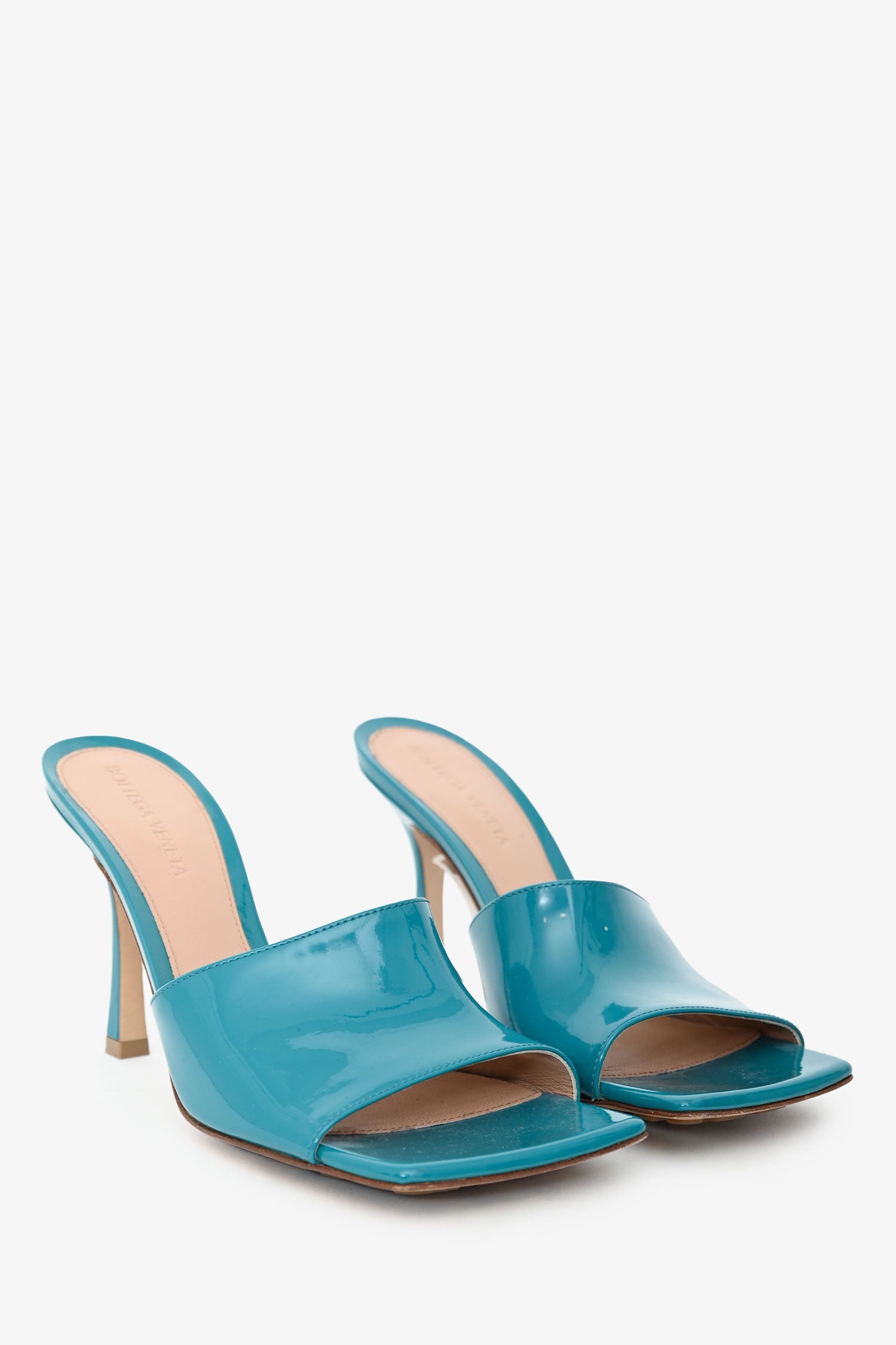 Bottega Veneta Blue Patent Leather Stretch Heeled Sandals Size 37.5
