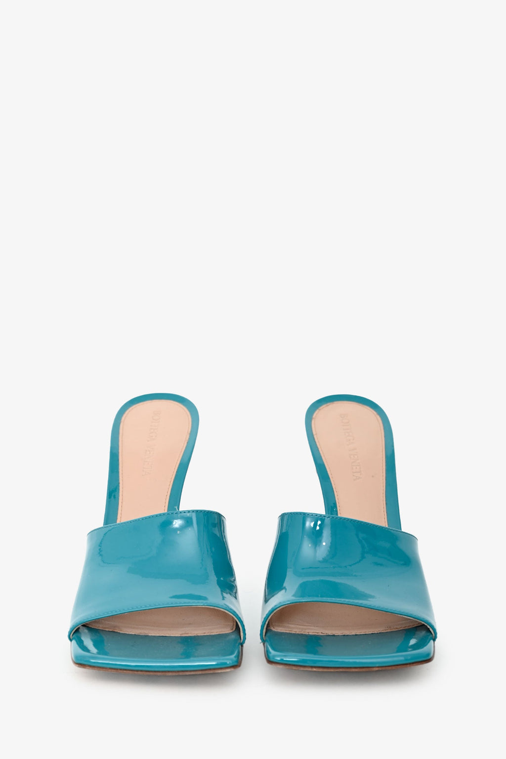 Bottega Veneta Blue Patent Leather Stretch Heeled Sandals Size 37.5