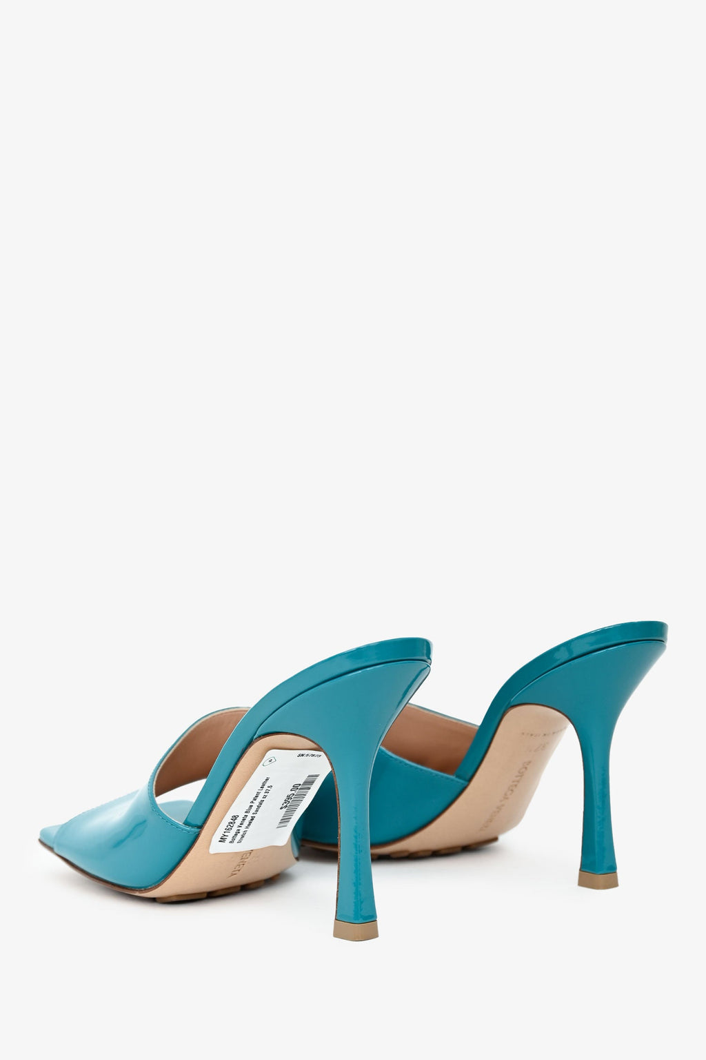 Bottega Veneta Blue Patent Leather Stretch Heeled Sandals Size 37.5