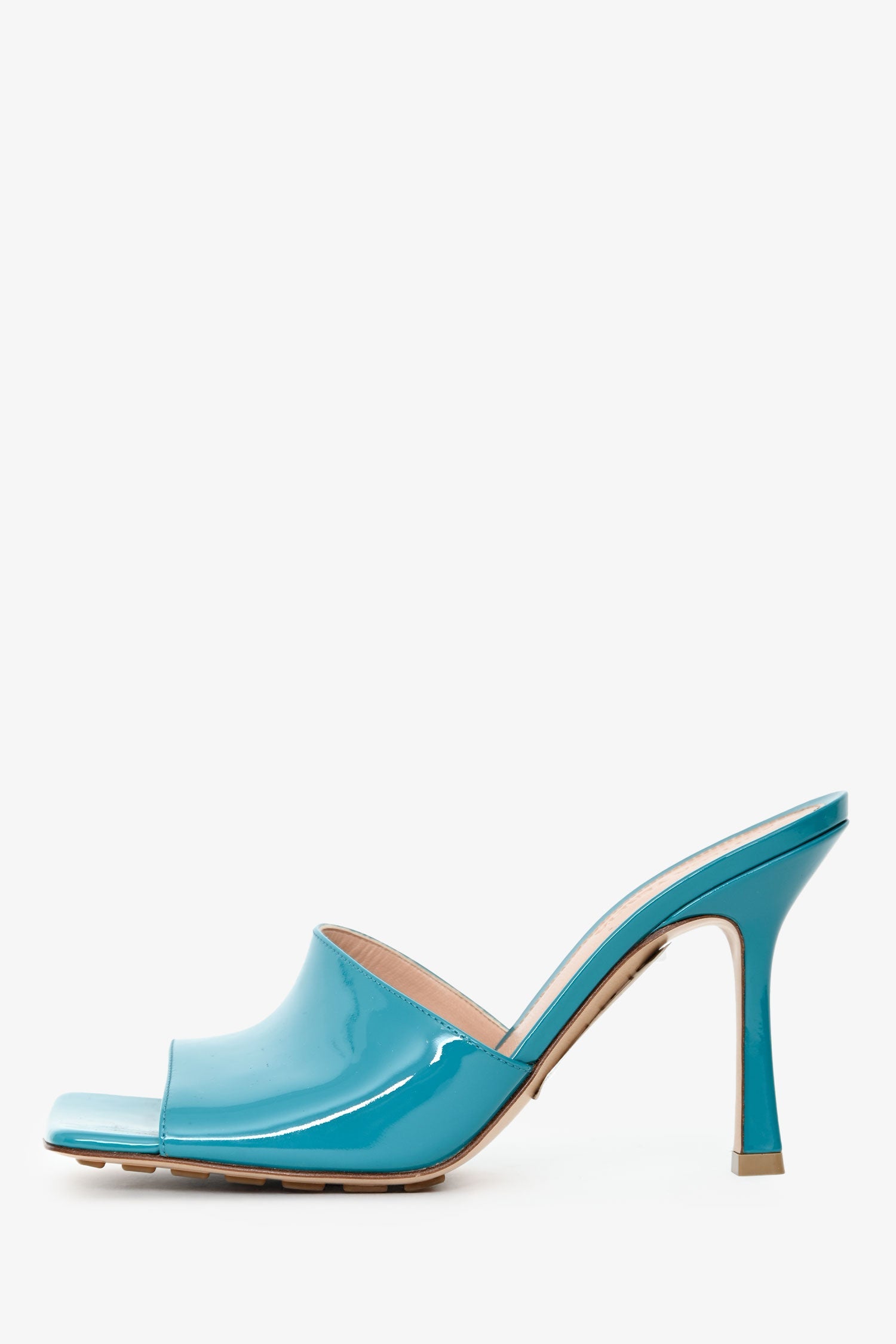 Bottega Veneta Blue Patent Leather Stretch Heeled Sandals Size 37.5