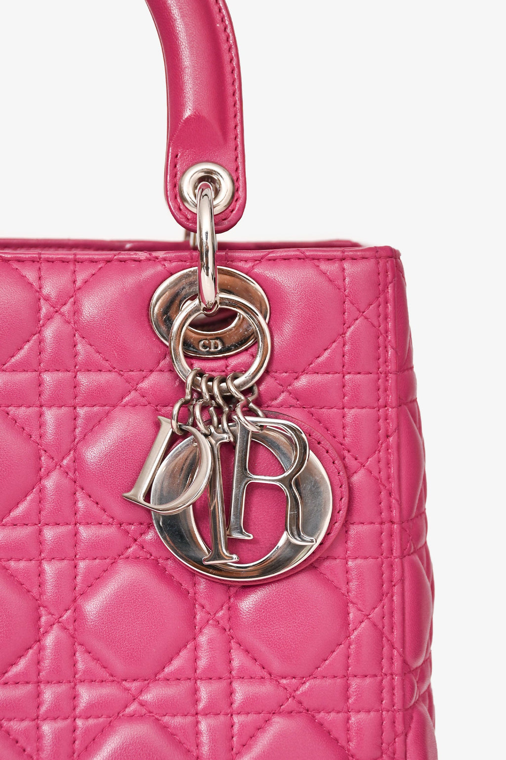 Christian Dior 2013 Pink Cannage Leather Lady Dior Top Handle With Strap
