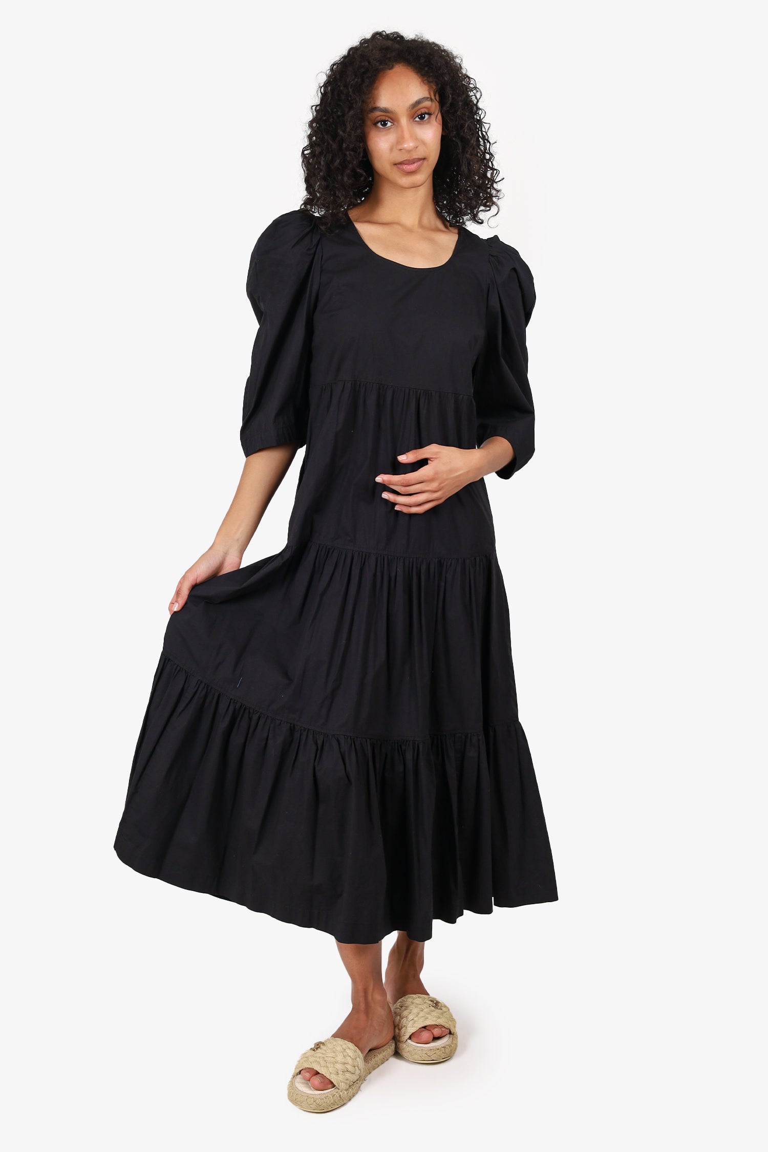 Sea New York Black Puff Sleeve Tiered Maxi Dress Size S