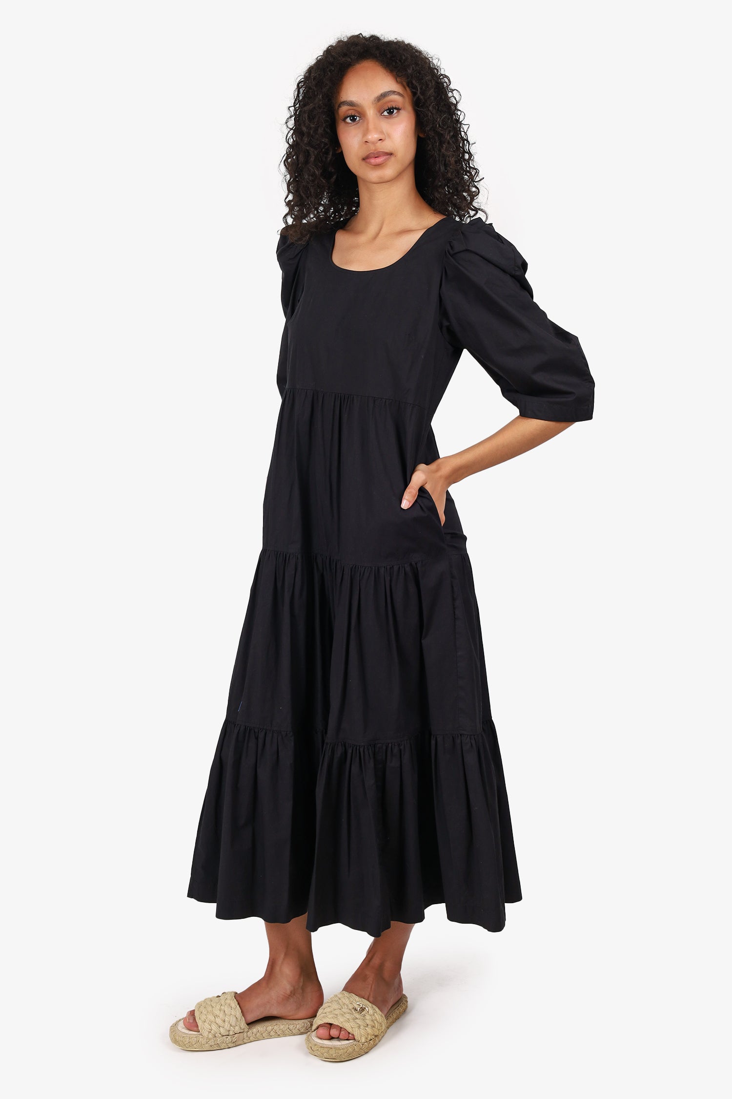 Sea New York Black Puff Sleeve Tiered Maxi Dress Size S