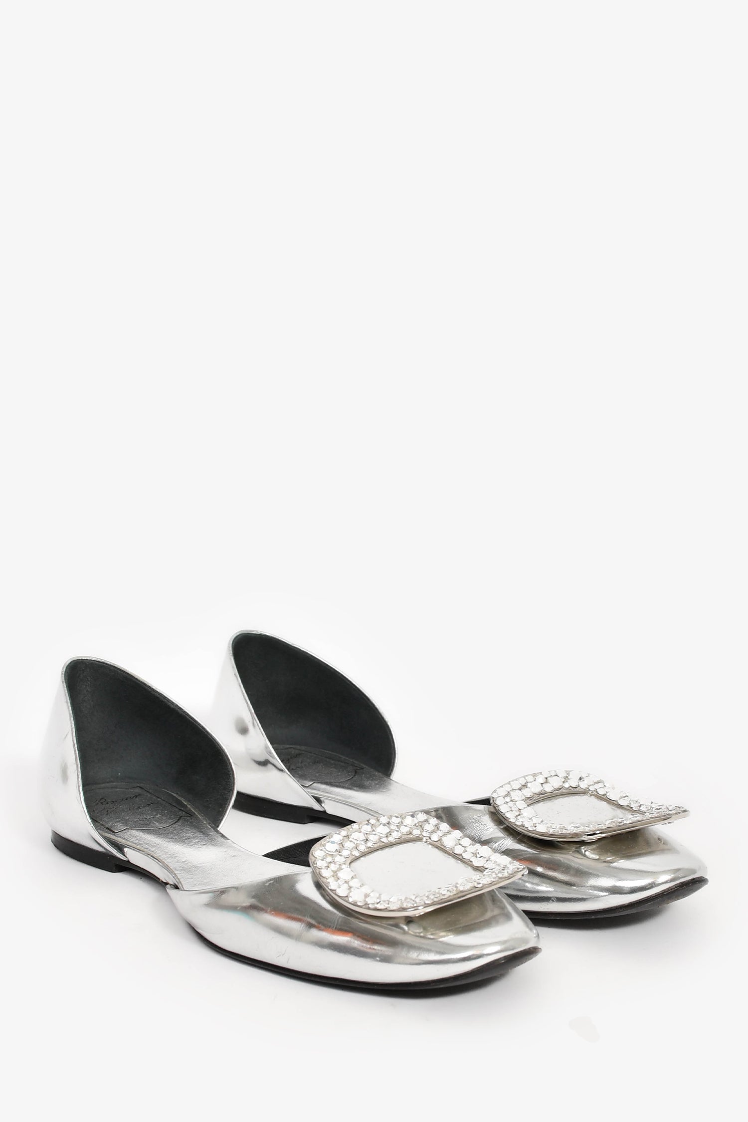 Roger Vivier Sliver Patent Leather Embellished Flats Size 6.5