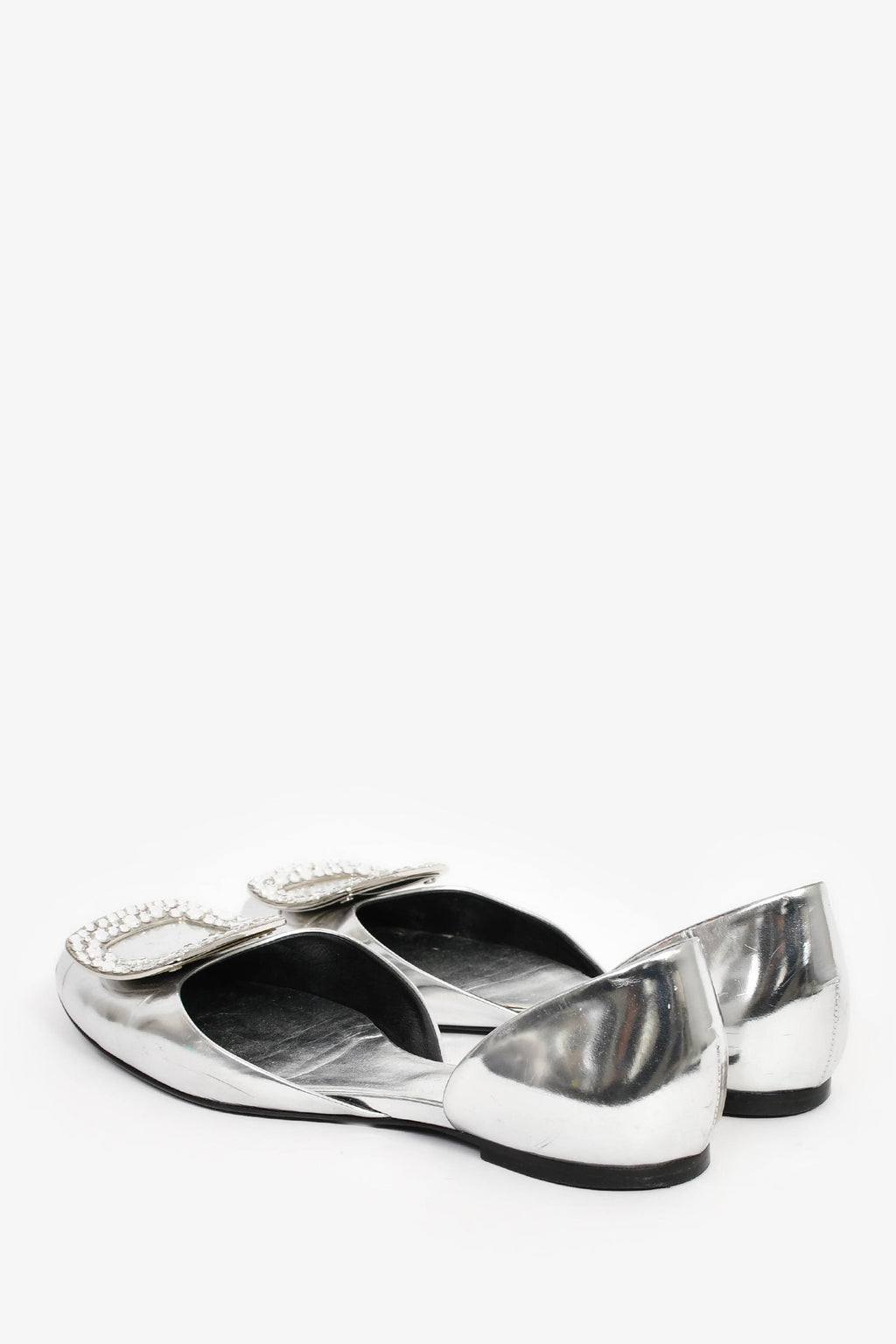 Roger Vivier Sliver Patent Leather Embellished Flats Size 6.5