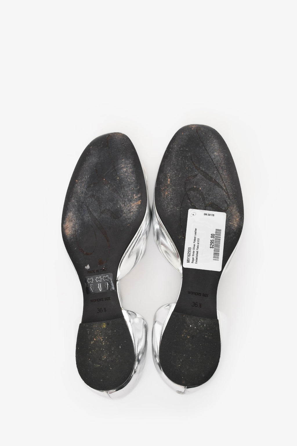 Roger Vivier Sliver Patent Leather Embellished Flats Size 6.5