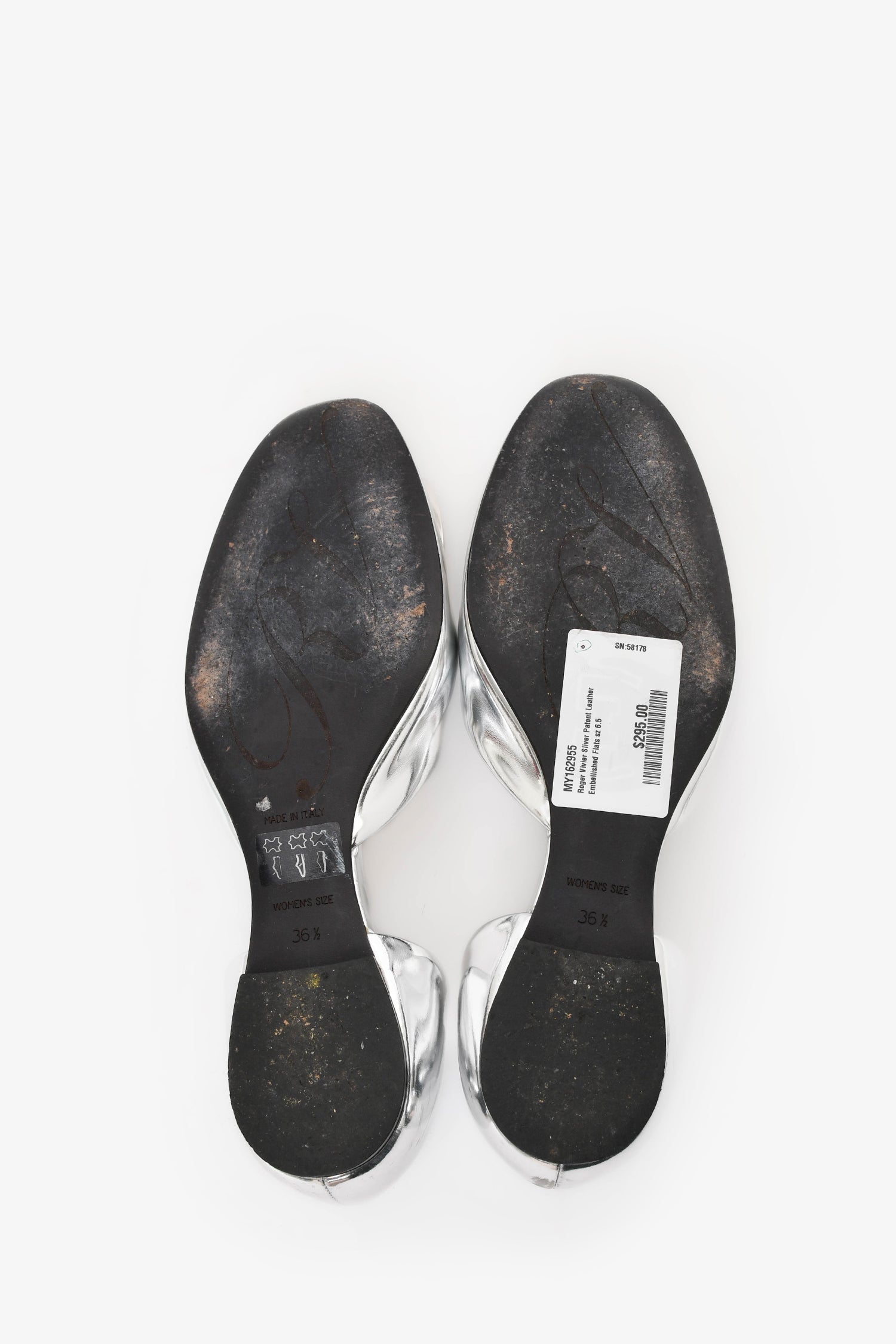 Roger Vivier Sliver Patent Leather Embellished Flats Size 6.5