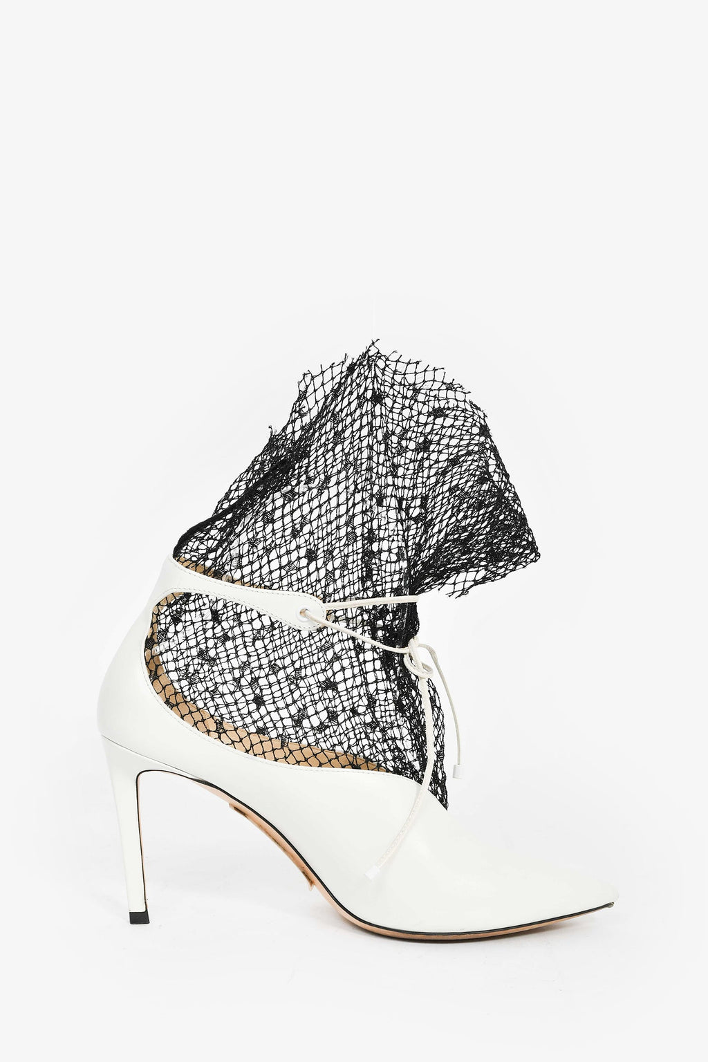Jimmy Choo White/Black Leather Mesh Pointed Heels Size 37