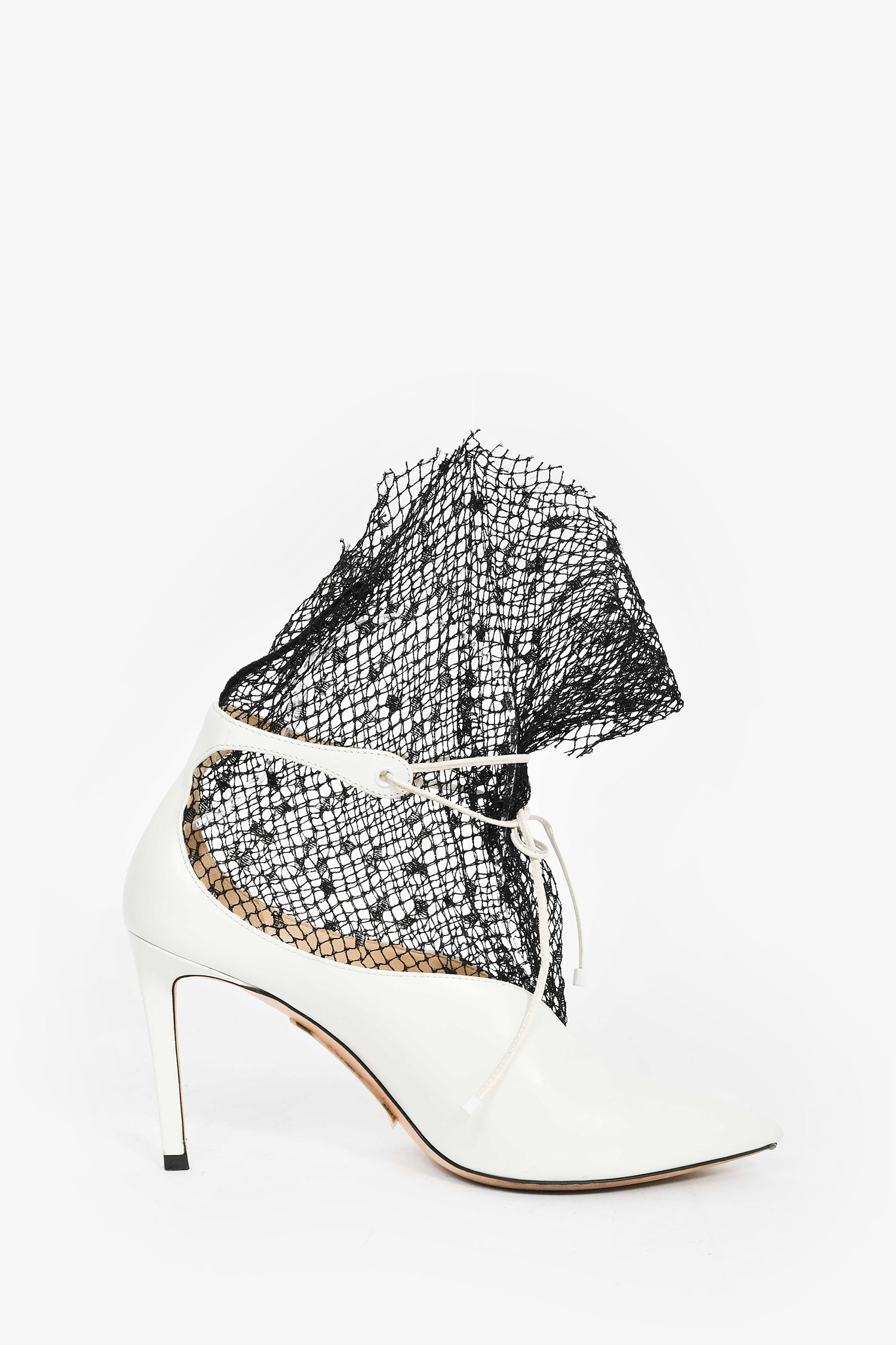 Jimmy Choo White/Black Leather Mesh Pointed Heels Size 37